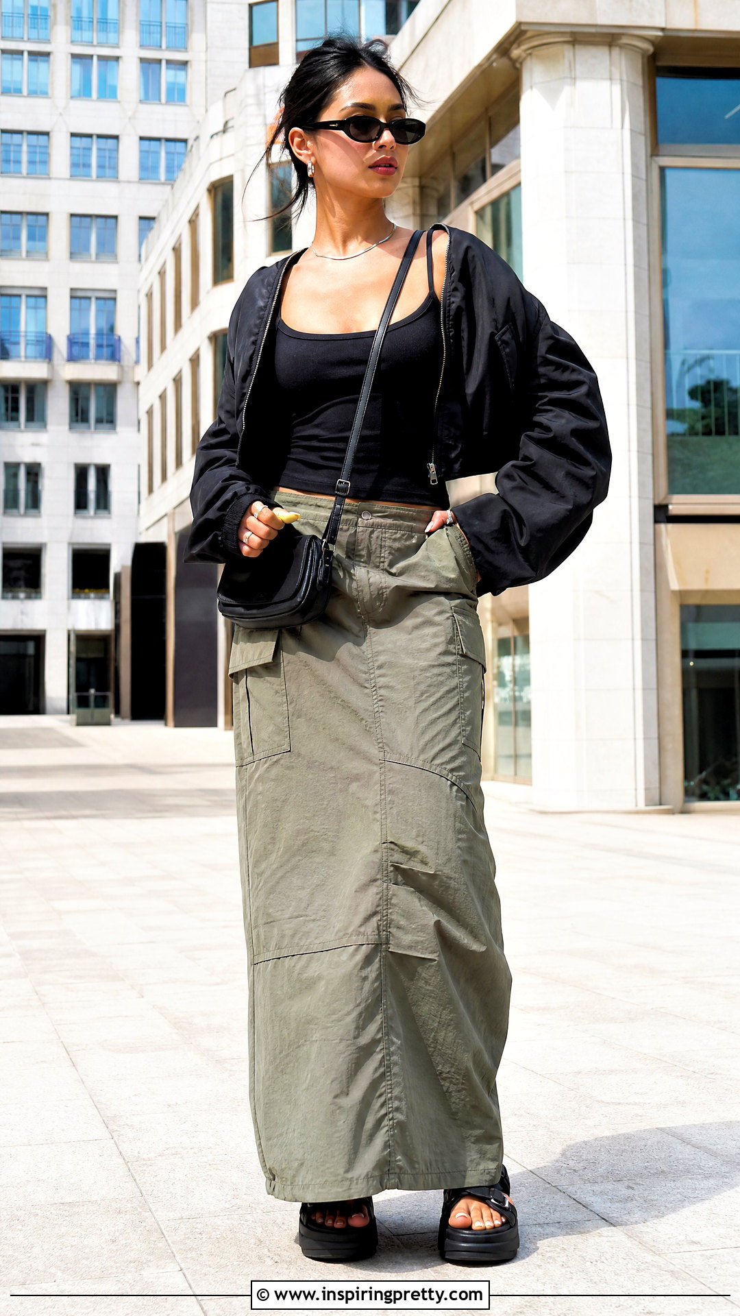 Black Cami Top With Cargo Maxi Skirt - 50 black cami top outfit ideas