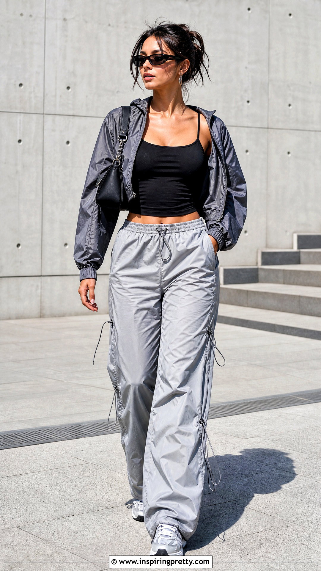 Black Cami Top With Parachute Pants - 50 black cami top outfit ideas