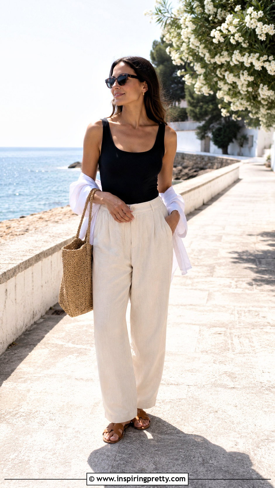 Black Camisole With Linen Trousers - 50 black tops for women