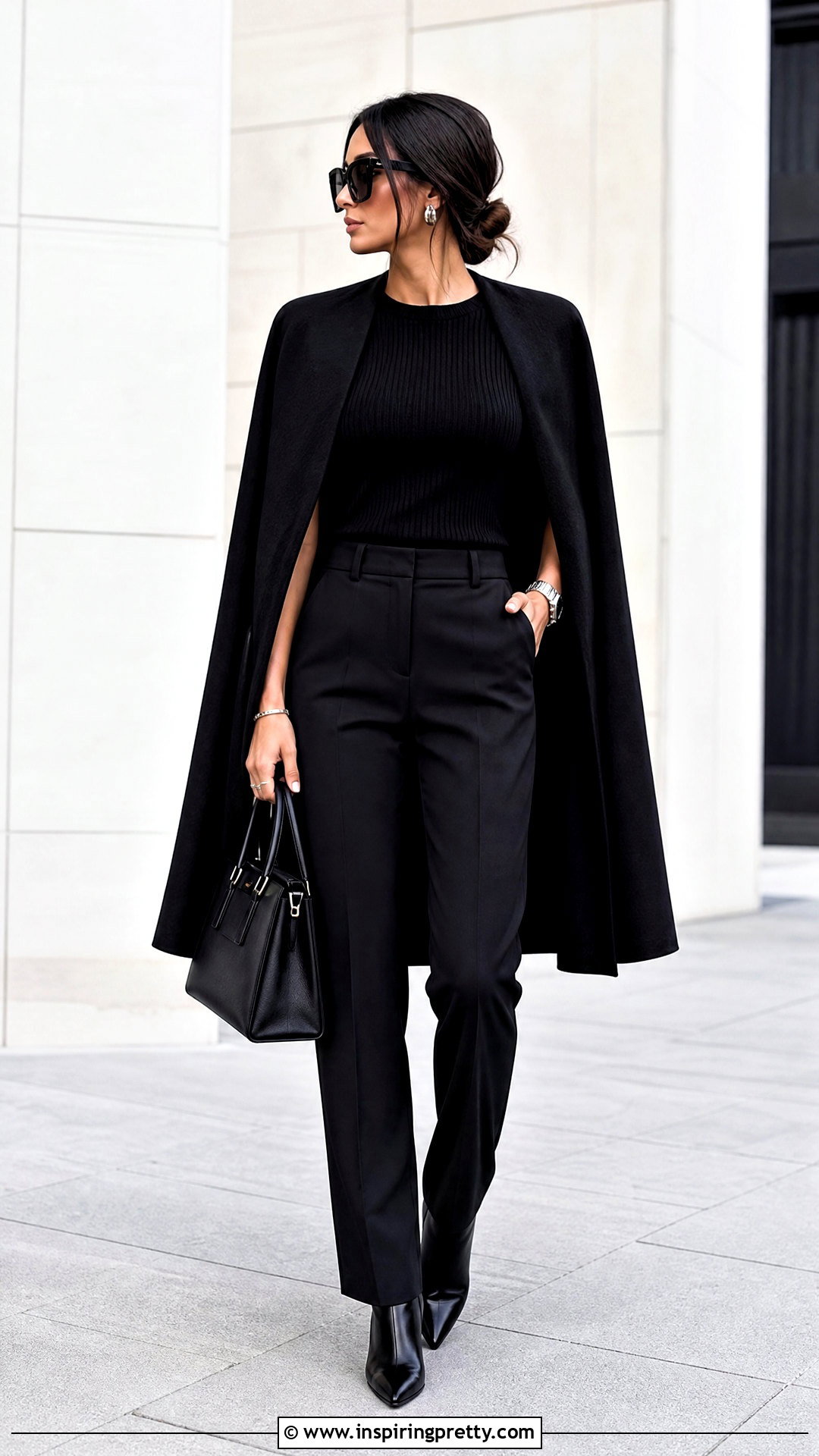 Black Cape Knit Top With Black Trousers - 25 cape knit top outfit ideas