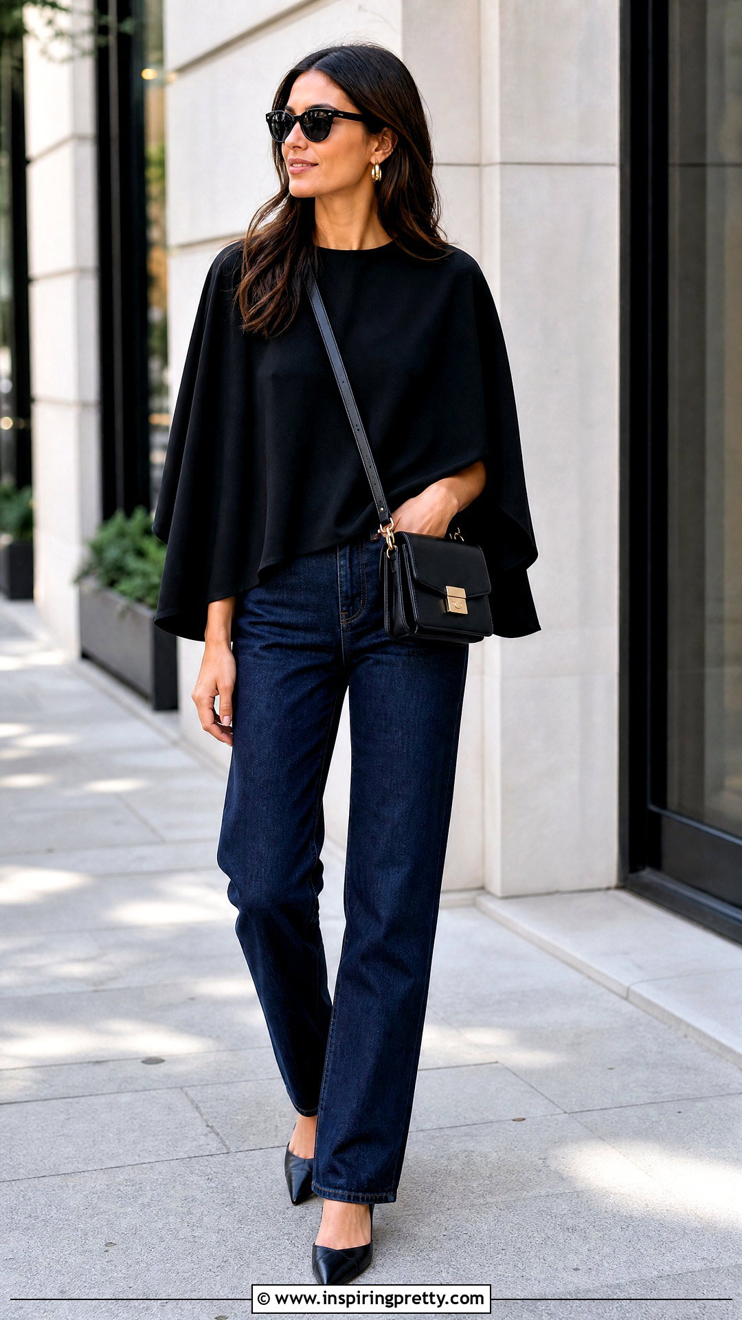 Black Cape Top With Straight Leg Jeans - 50 cape top outfits