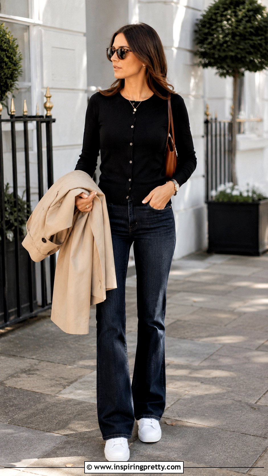 Black Cardigan Top With Bootcut Jeans And Court Sneakers - 25 Black Top With Jeans And Sneakers