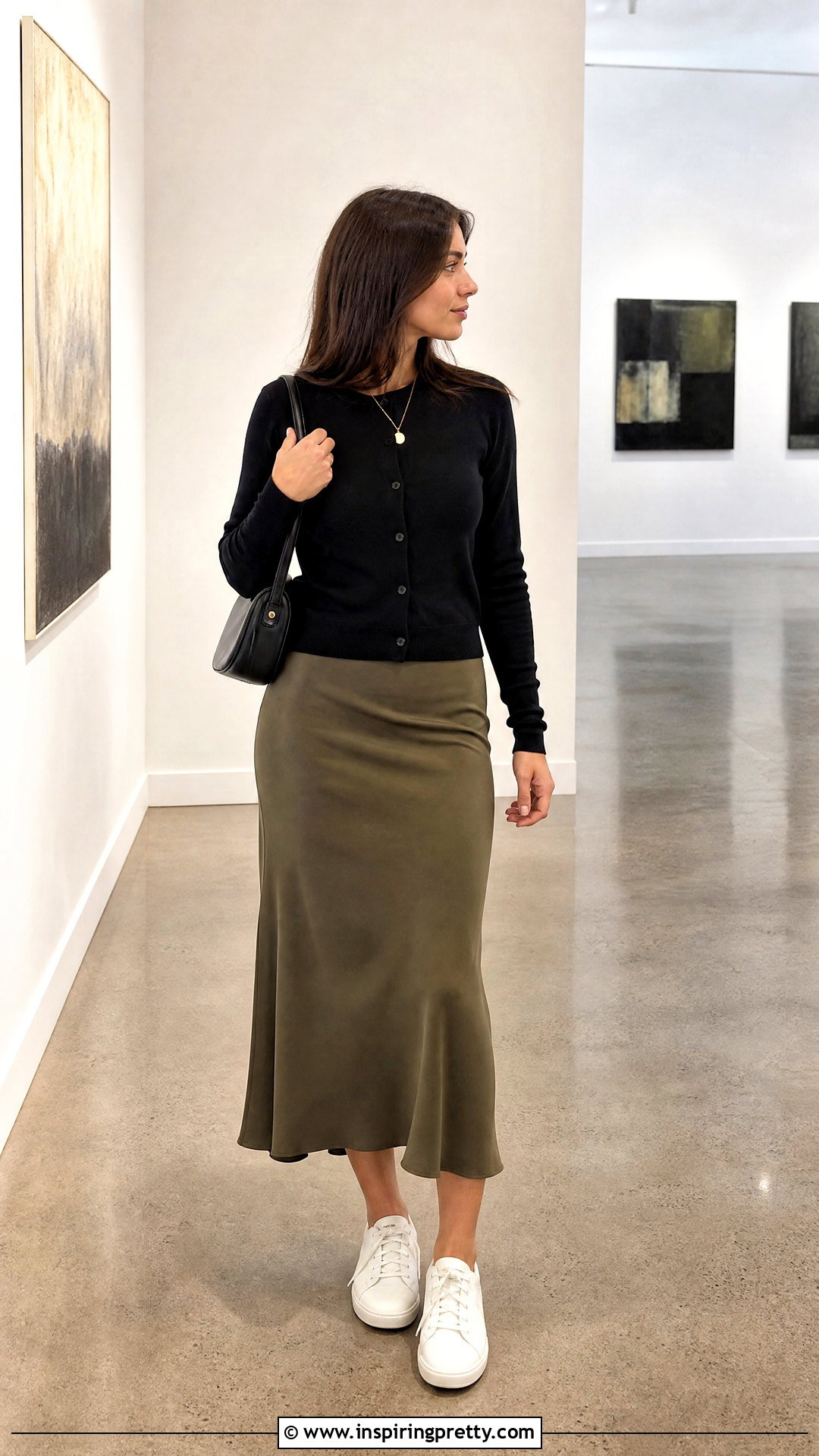 Black Cardigan Top With Slip Skirt - 50 black top outfit casual ideas