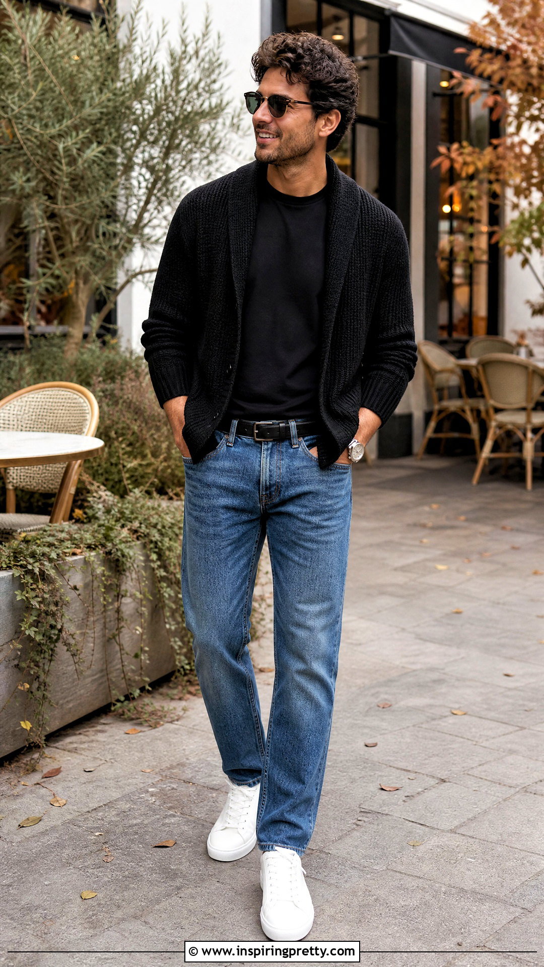 Black Cardigan With Black T Shirt And Straight Jeans - 25 Black Top With Jeans Men