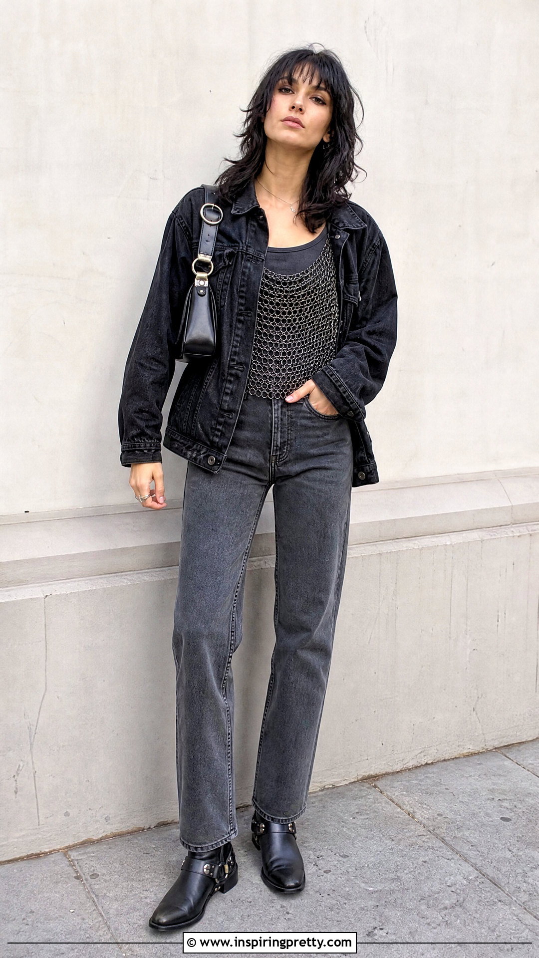 Black Chainmail Top With Gray Jeans - 50 chainmail top outfit ideas