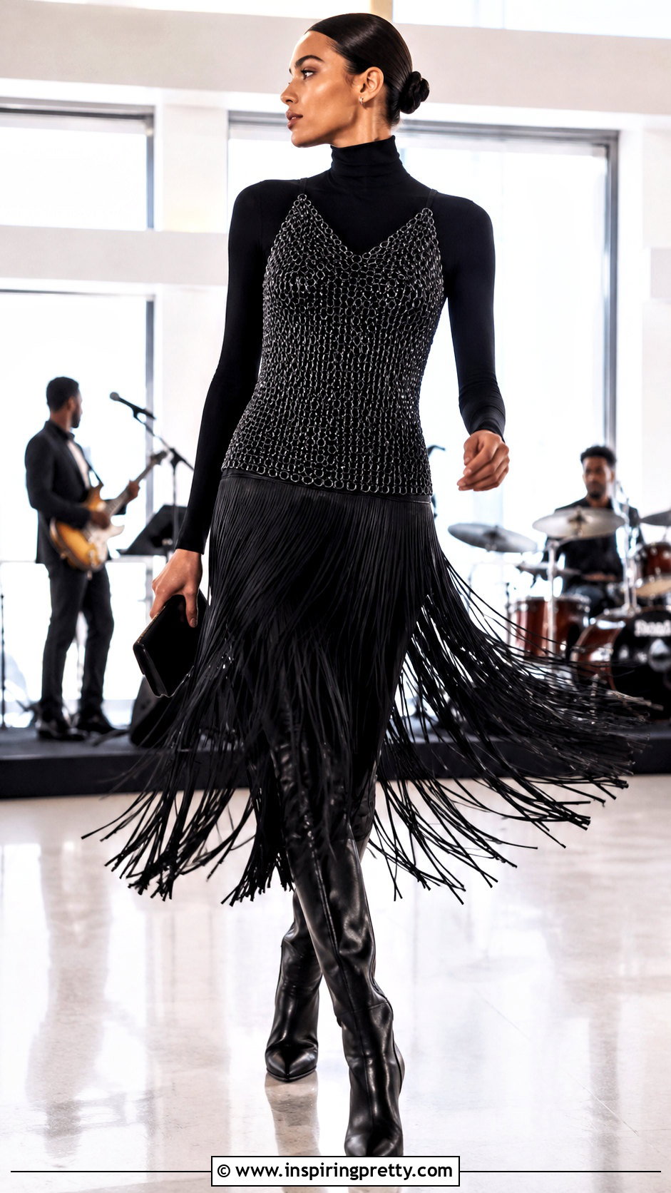 Black Chainmail Top With a Fringe Skirt - 25 Black Chainmail Top outfit ideas