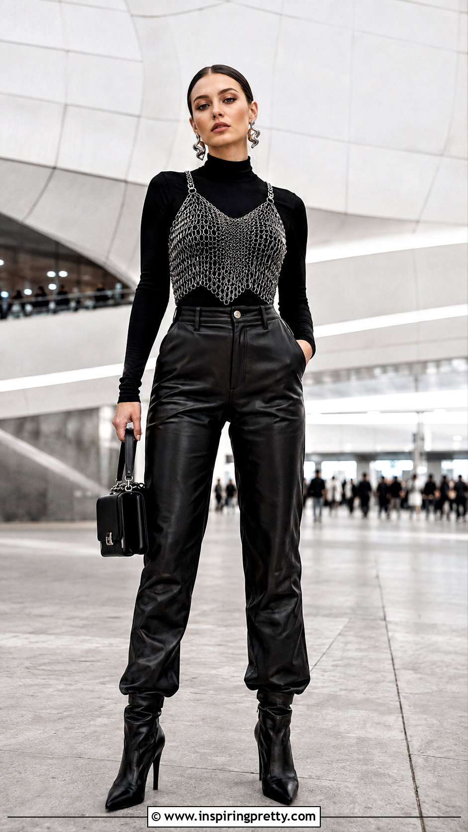 Black Chainmail Top With a Long Sleeve Bodysuit - 25 Black Chainmail Top outfit ideas