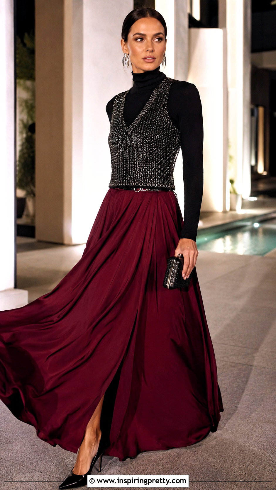 Black Chainmail Top With a Red Maxi Skirt - 25 Black Chainmail Top outfit ideas
