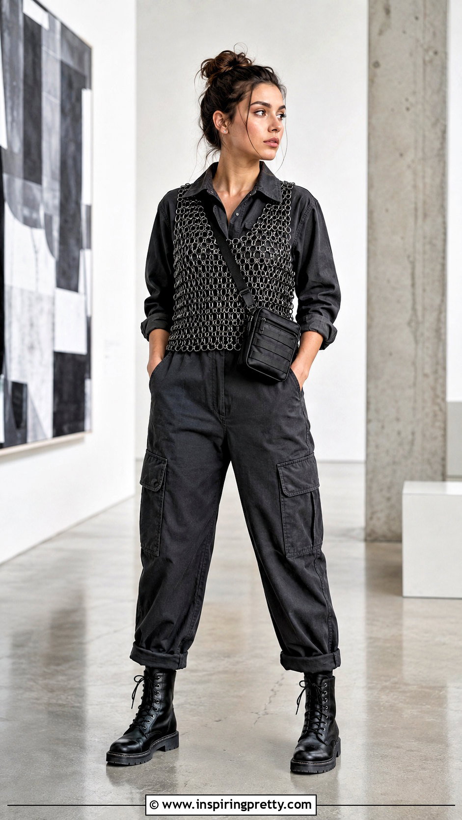 Black Chainmail Top With a Utility Jumpsuit - 25 Black Chainmail Top outfit ideas