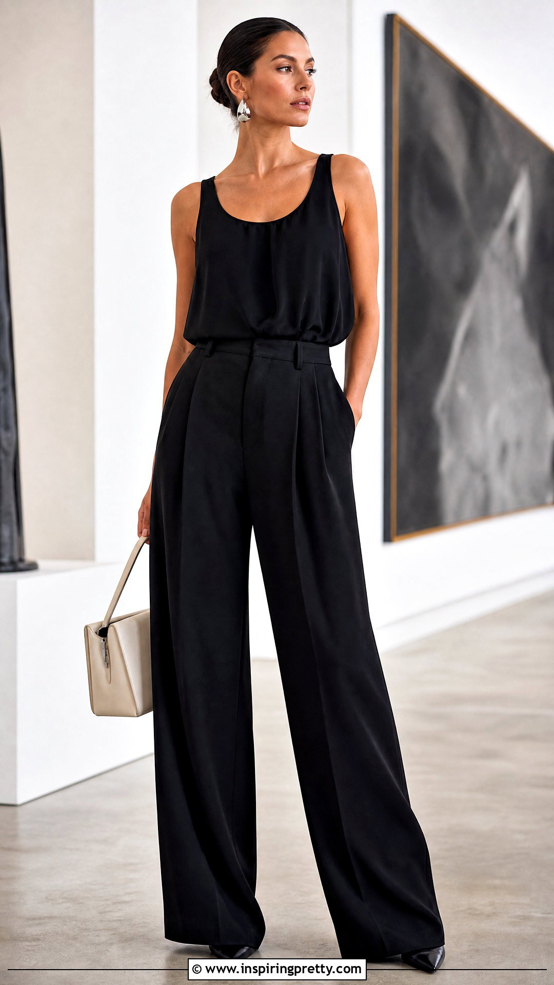 Black Chiffon Tank Top With Black Wide Leg Pants - 20 black chiffon tank top outfit ideas