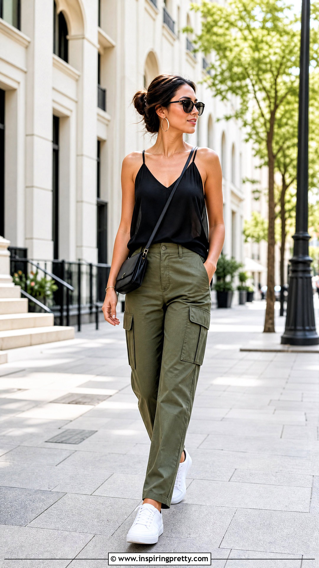 Black Chiffon Tank Top With Olive Cargo Pants - 20 black chiffon tank top outfit ideas