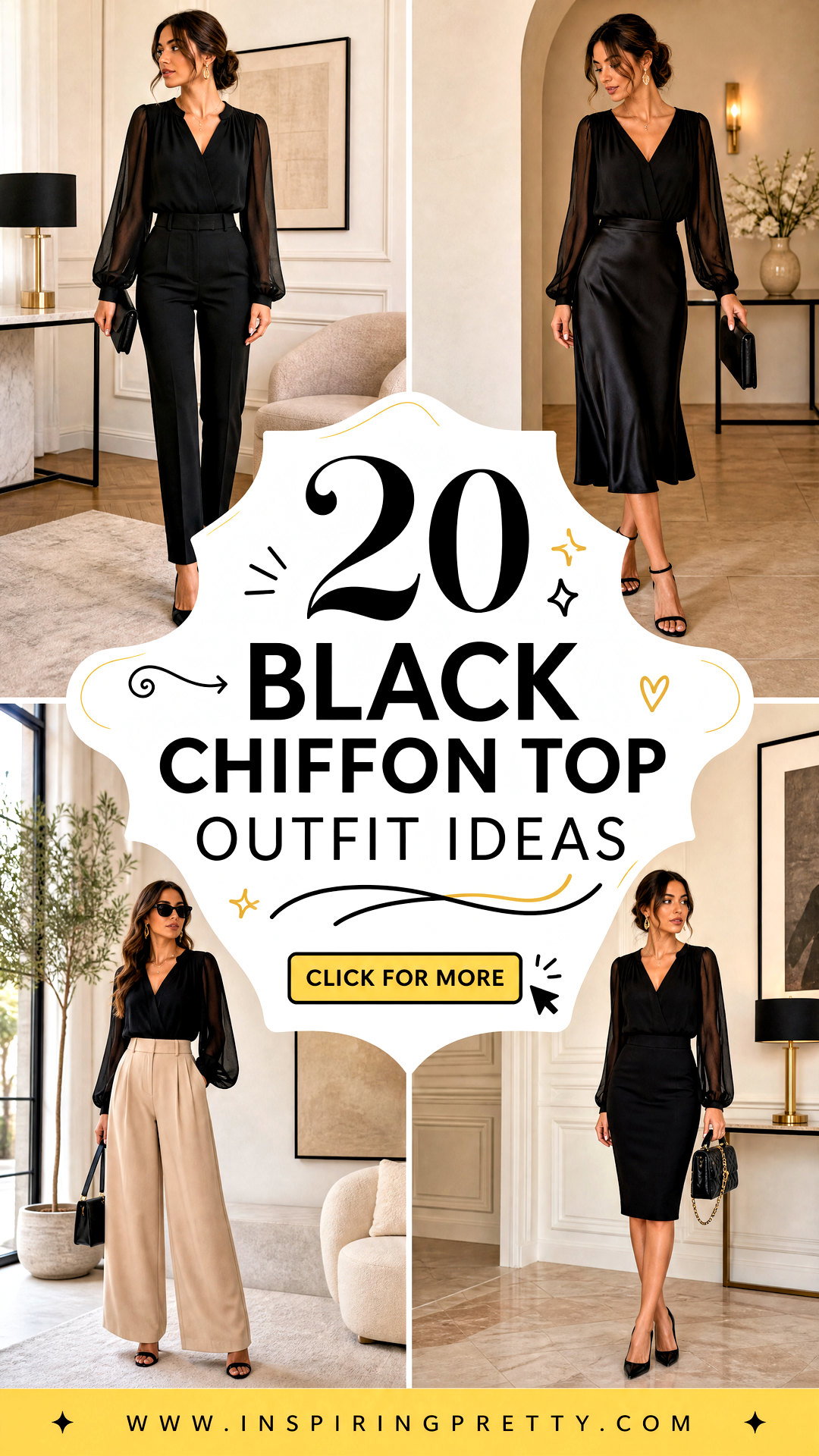 20 Black Chiffon Top Outfit Ideas for Elegant Day-to-Night Style - 20 Black Chiffon Top Outfit Ideas for Elegant Day-to-Night Style