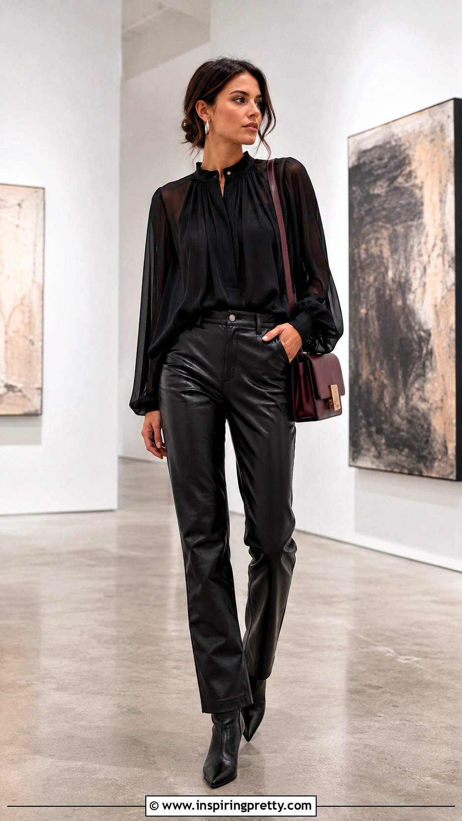 Black Chiffon Top With Leather Pants - 20 Black Chiffon Top Outfit Ideas