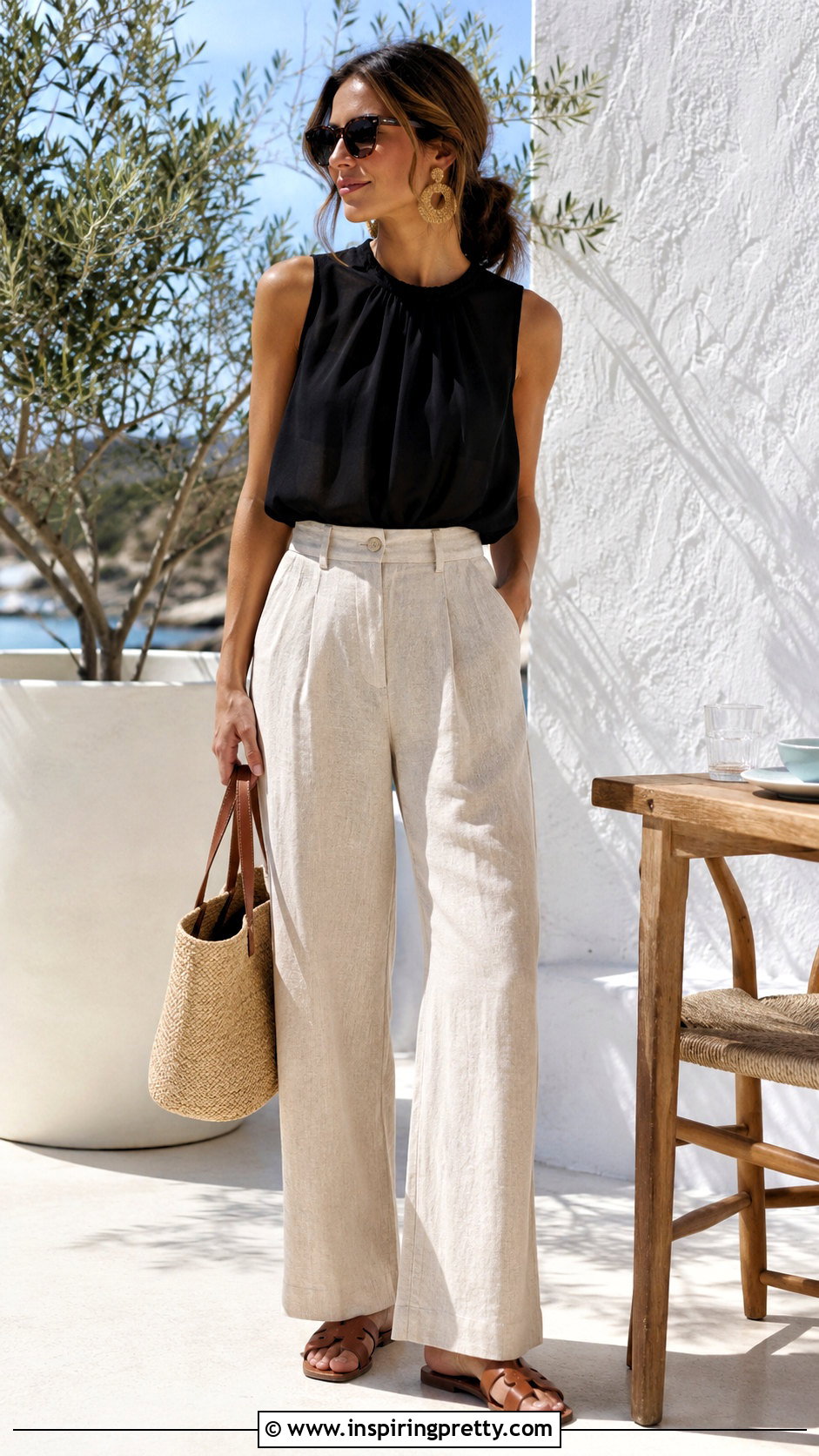 Black Chiffon Top With Linen Pants - 20 Black Chiffon Top Outfit Ideas