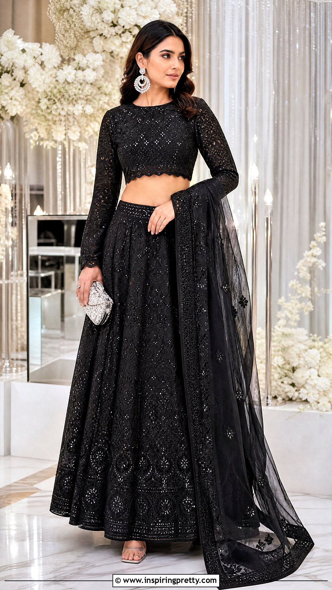 Black Chikankari Crop Top Lehenga Outfit - 25 chikankari crop top lehenga outfits