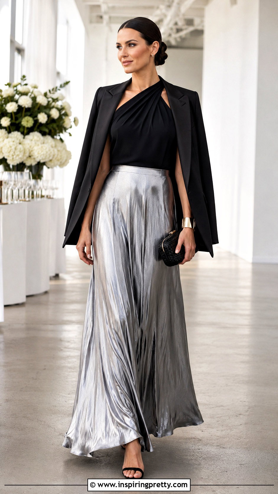 Black Cleo Top With Metallic Maxi Skirt - 25 Cleo Tops outfit ideas