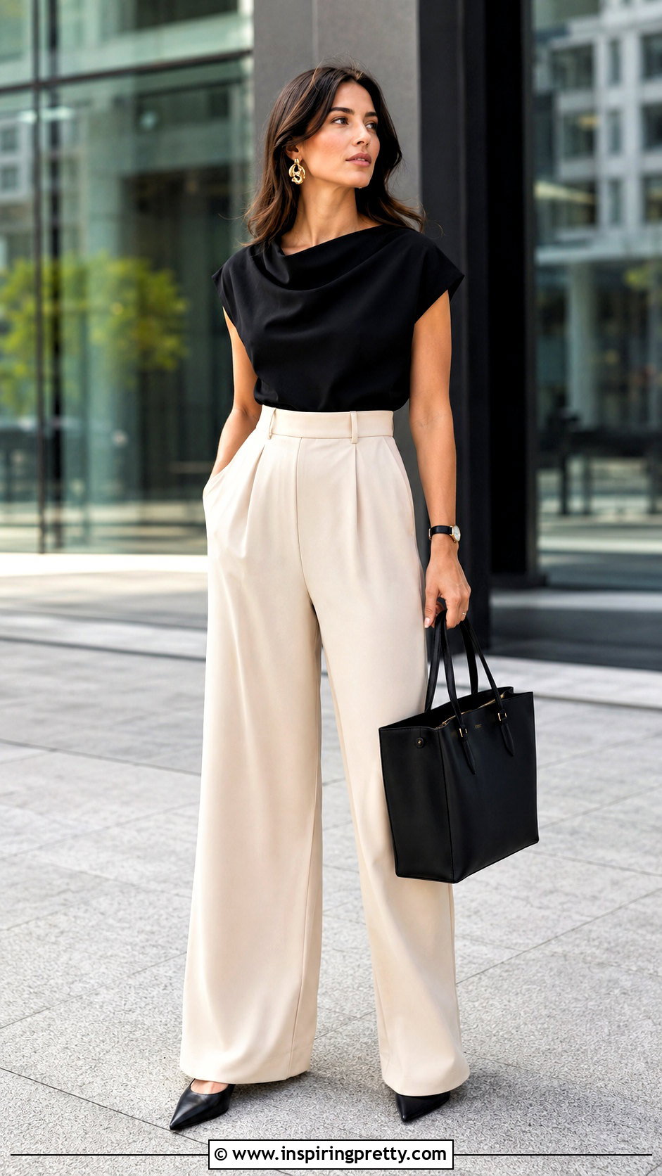 Black Cleo Top With Wide Leg Trousers - 25 Cleo Tops outfit ideas