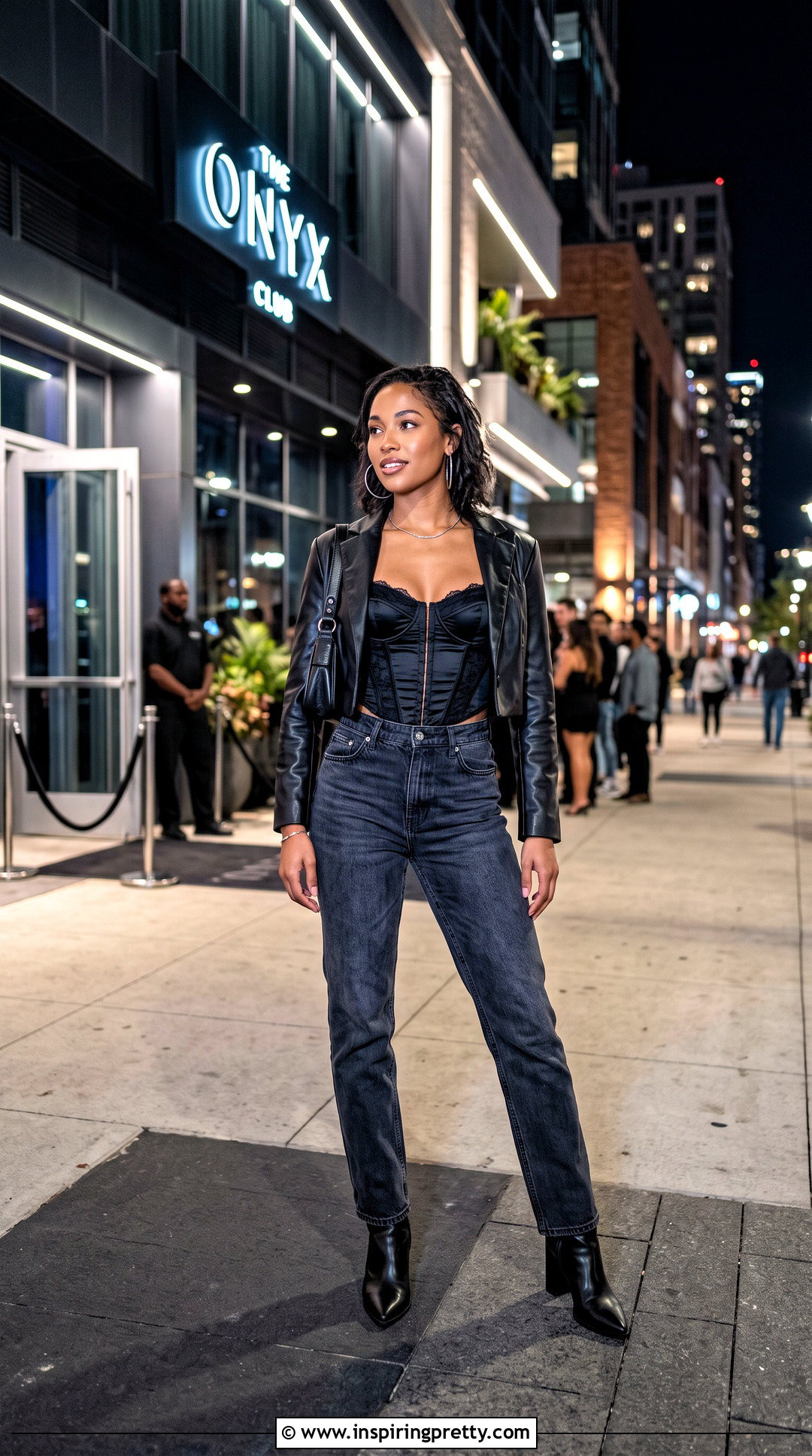 Black Corset Club Top With Straight Leg Jeans - 50 club tops outfit ideas