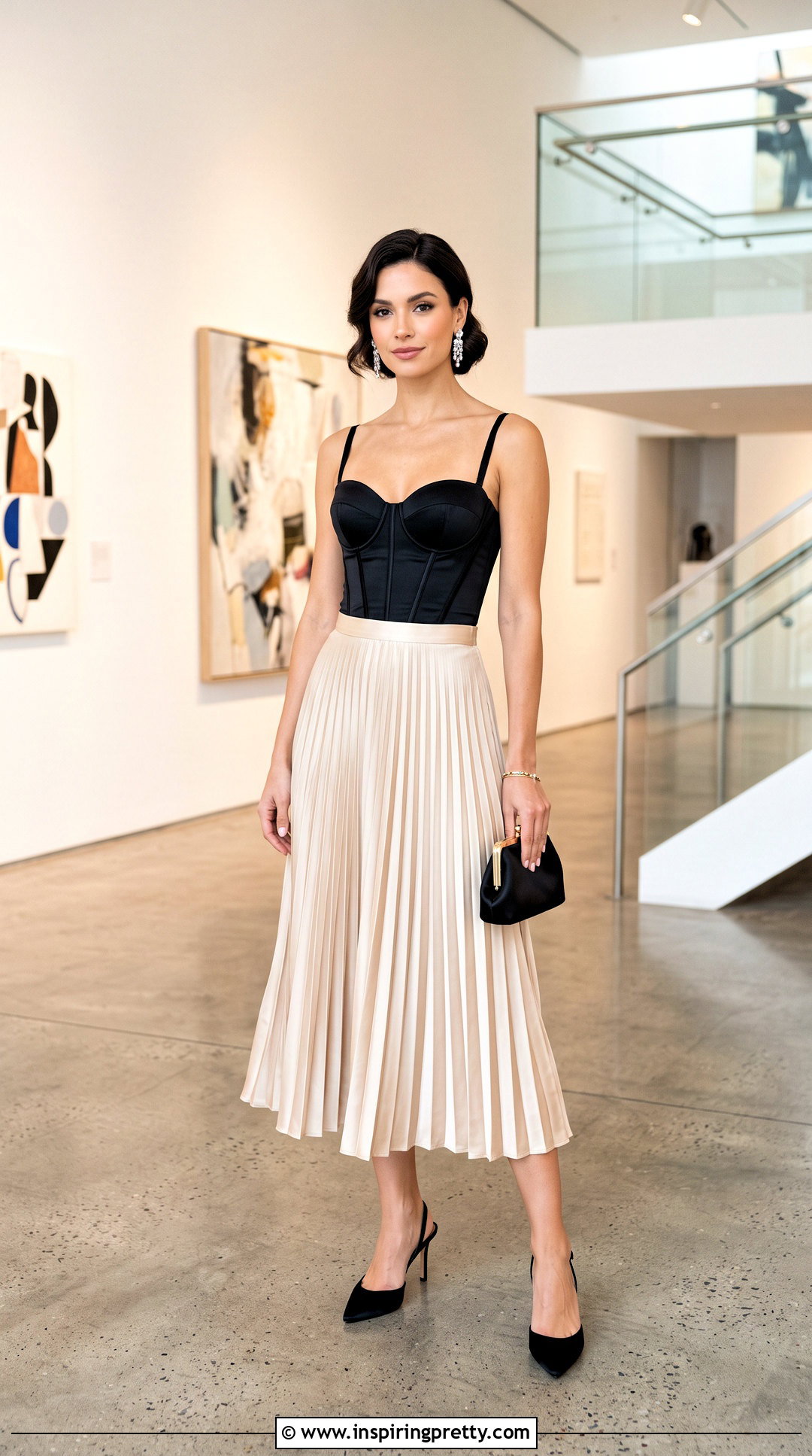 Black Corset Cosette Top With Satin Midi Skirt - 50 cosette tops outfit ideas