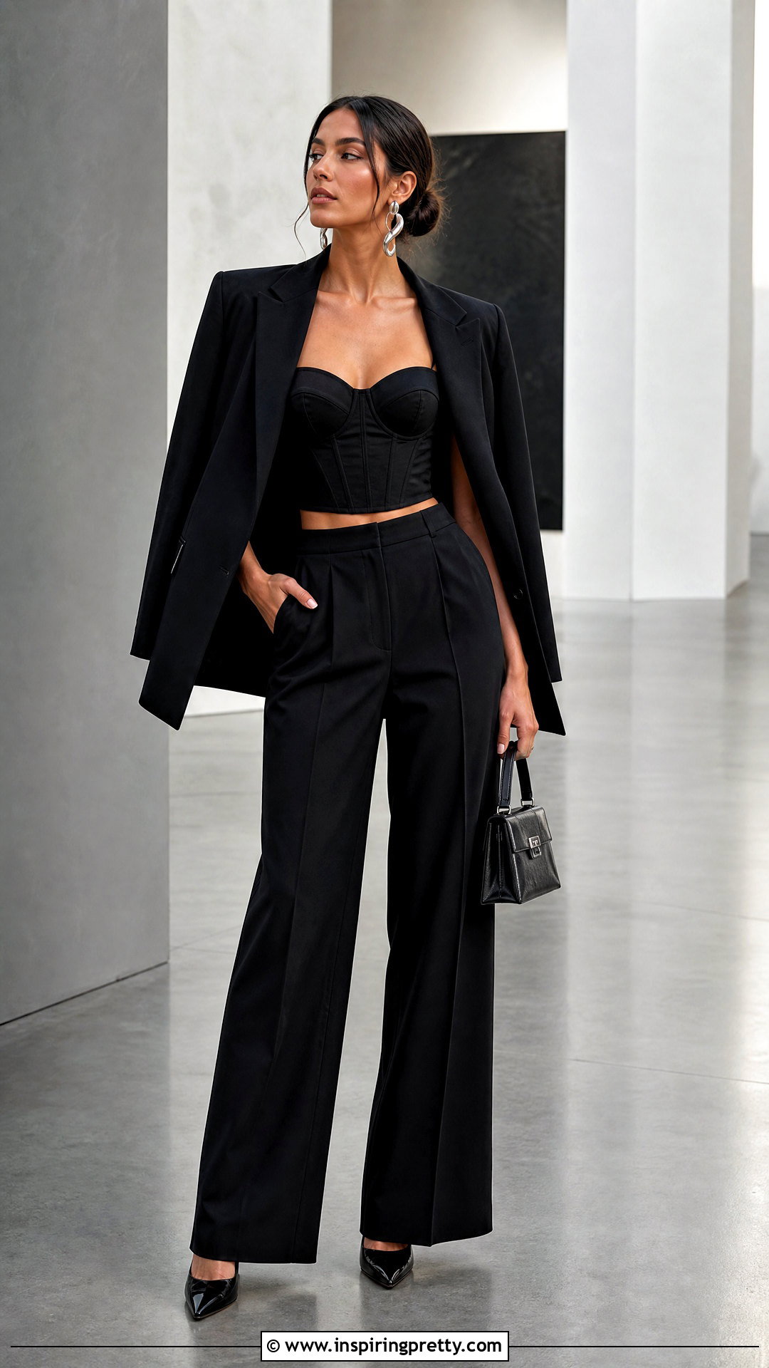 Black Corset Crop Top With Black Trousers - 20 black corset crop top outfit ideas