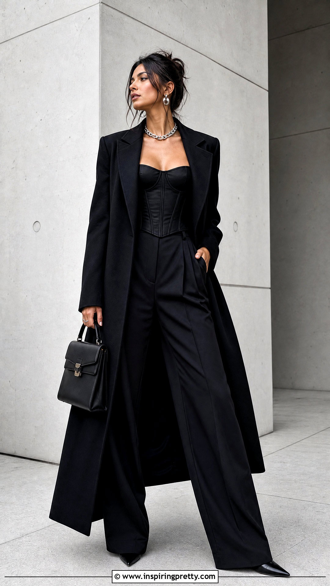 Black Corset Top With All Black Layers - 25 cute black corset top outfit ideas