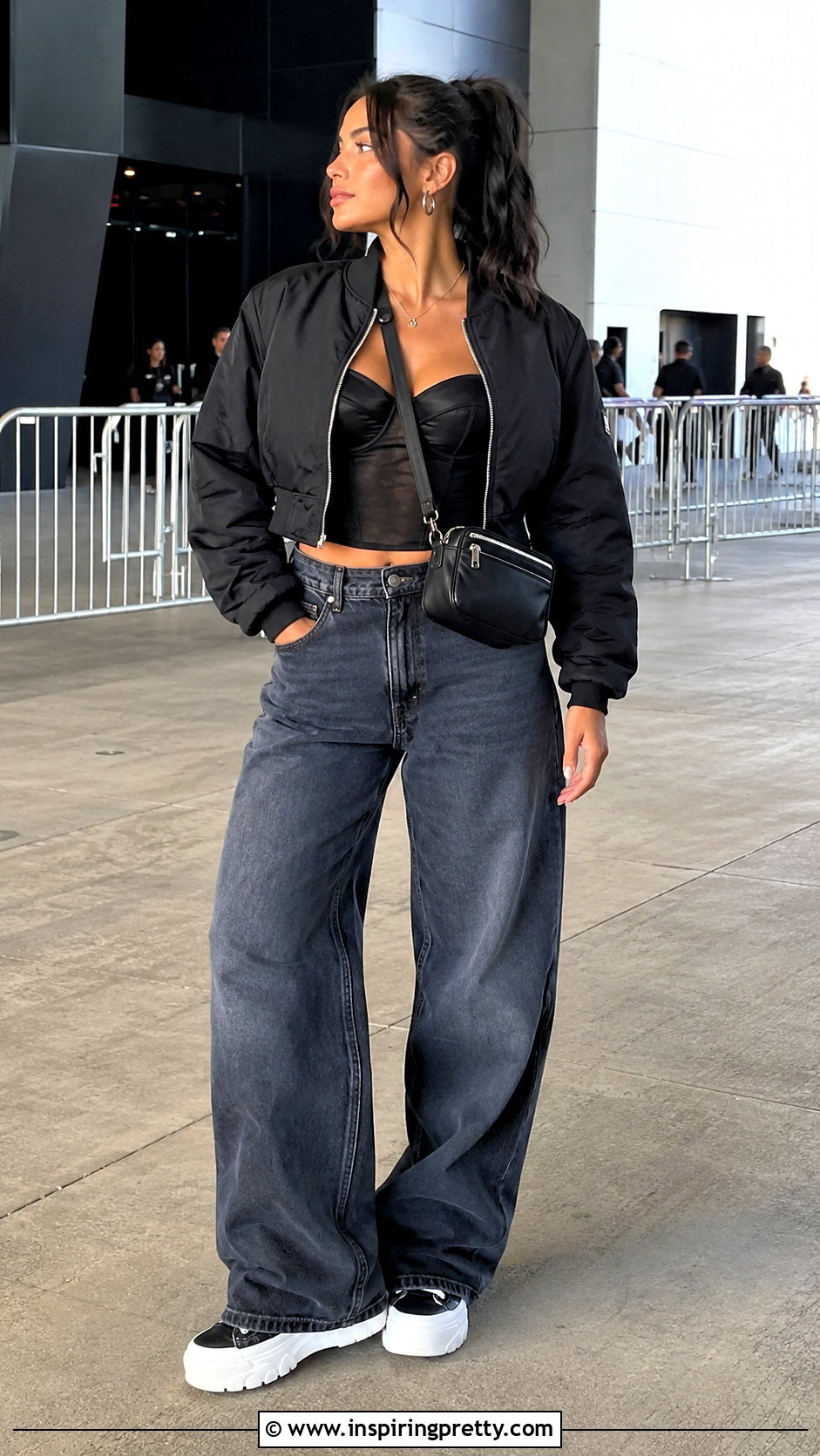 Black Corset Top With Baggy Jeans For A Concert - 50 black corset top outfit ideas