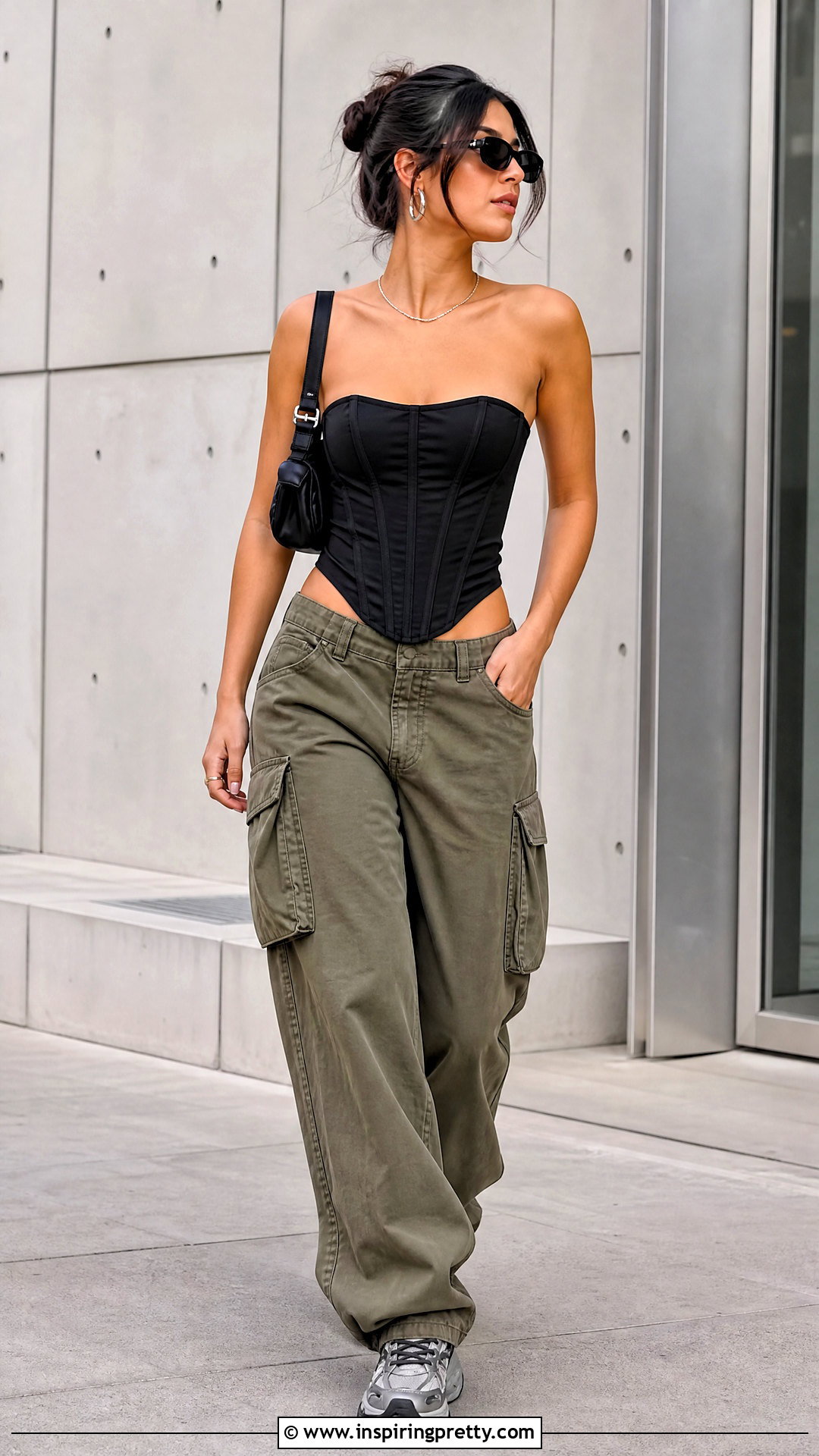 Black Corset Top With Cargo Pants - 25 cute black corset top outfit ideas