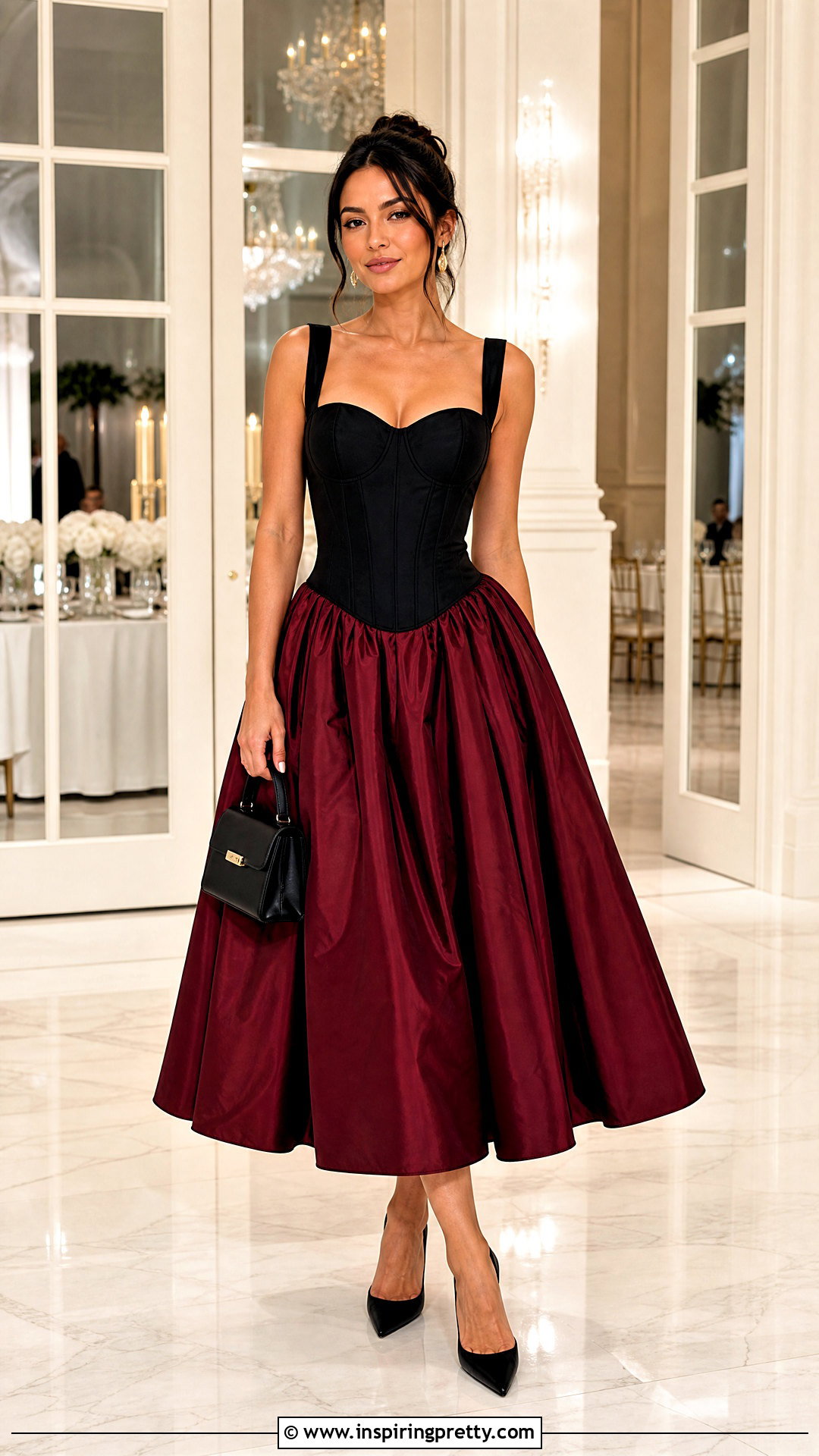 Black Corset Top With Full Midi Skirt - 25 Black Wedding Top outfit ideas