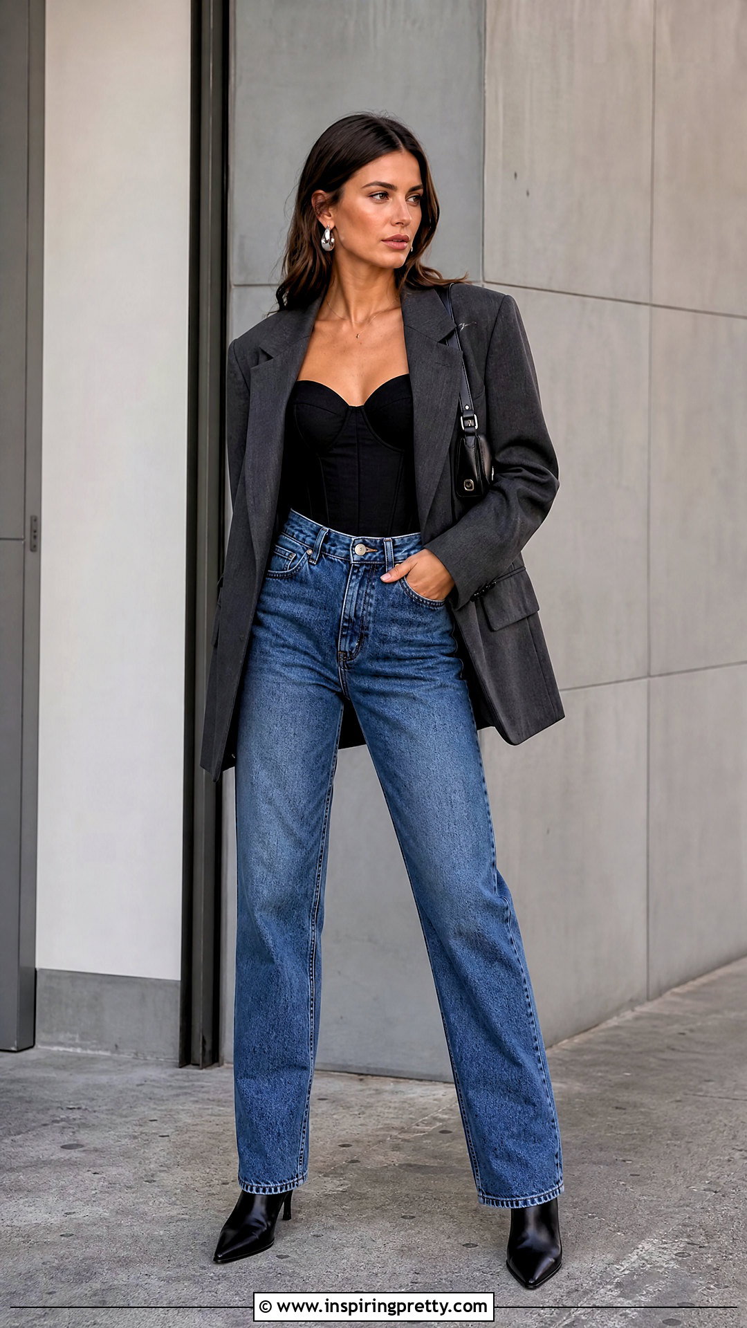 Black Corset Top With Straight Leg Jeans - 50 corset top outfit ideas