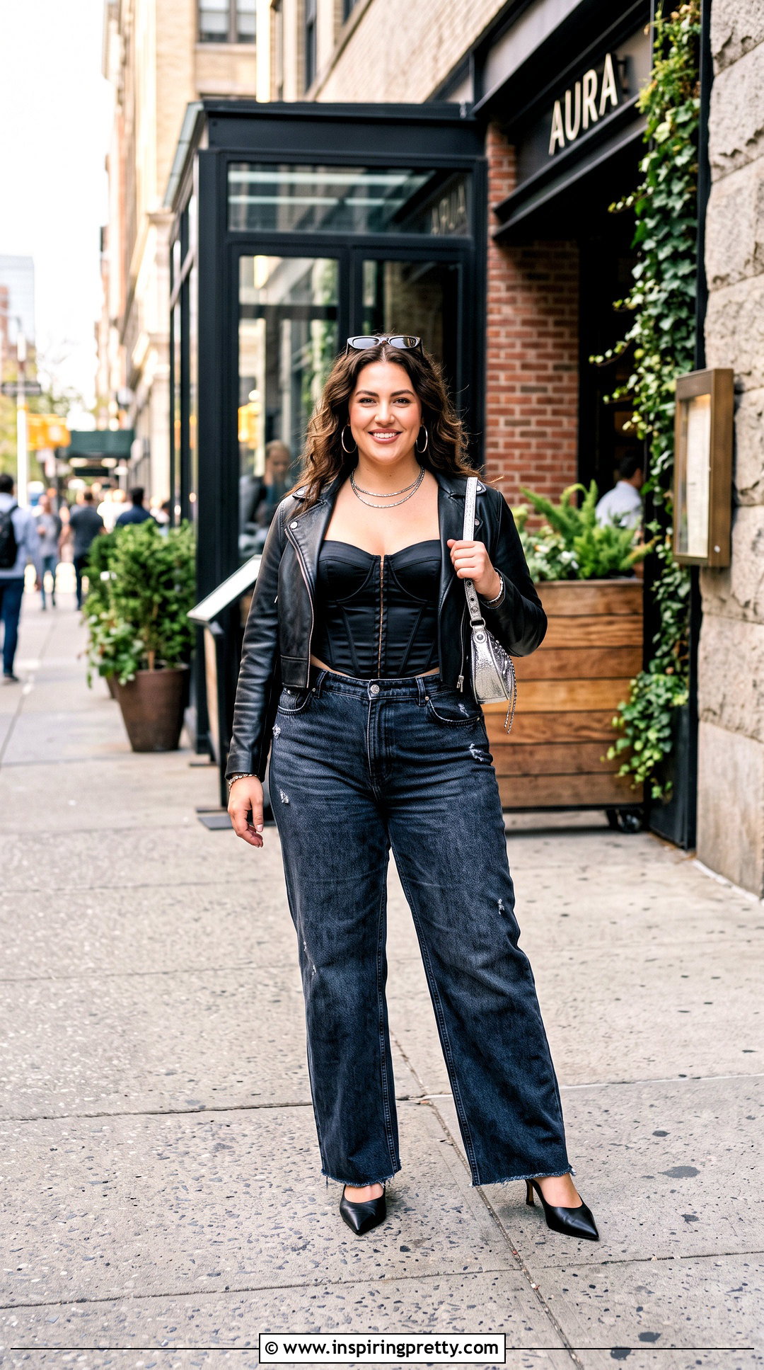 Black Corset Top With Wide Leg Jeans - 50 going out tops outfit ideas
