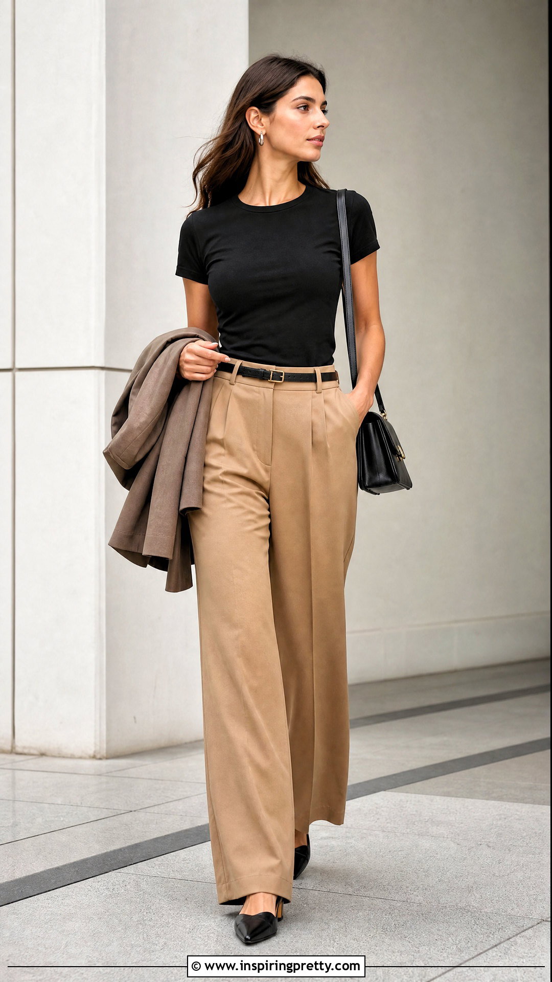 Black Cotton T Shirt With Wide Leg Pants - 50 cotton tops for women