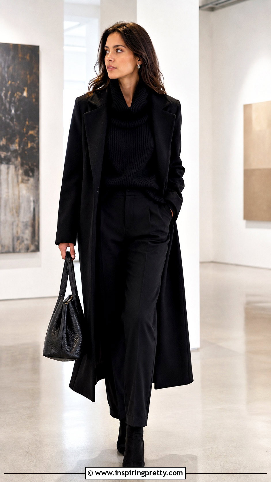Black Cowl Neck Sweater Monochrome Outfit - 20 cowl neck top sweater outfit ideas