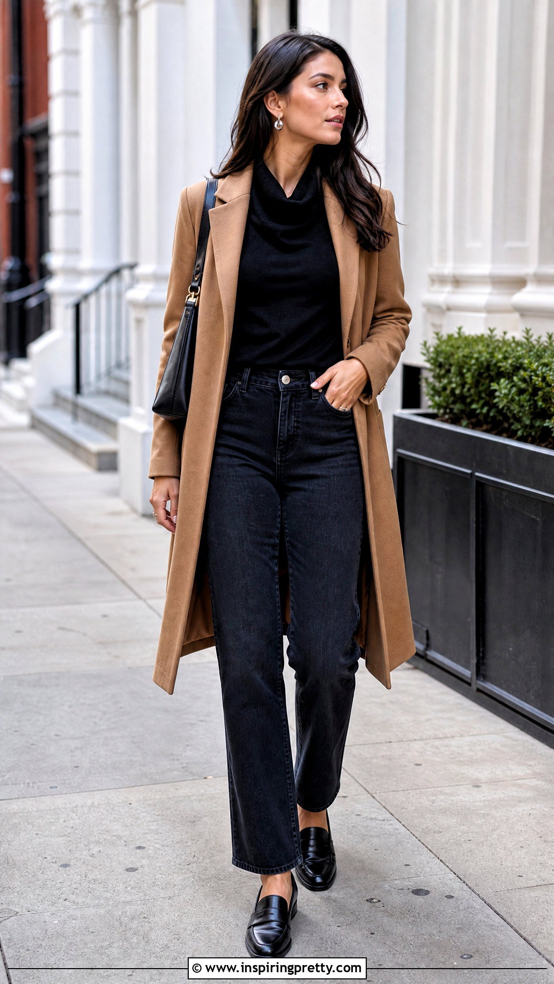 Black Cowl Neck Top With Straight Leg Jeans - 50 cowl neck top outfit ideas