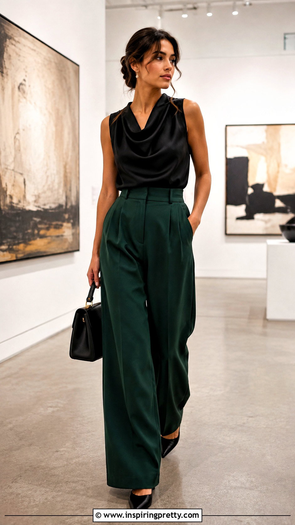 Black Cowl Neck Top With Wide Leg Pants - 50 black tops for women
