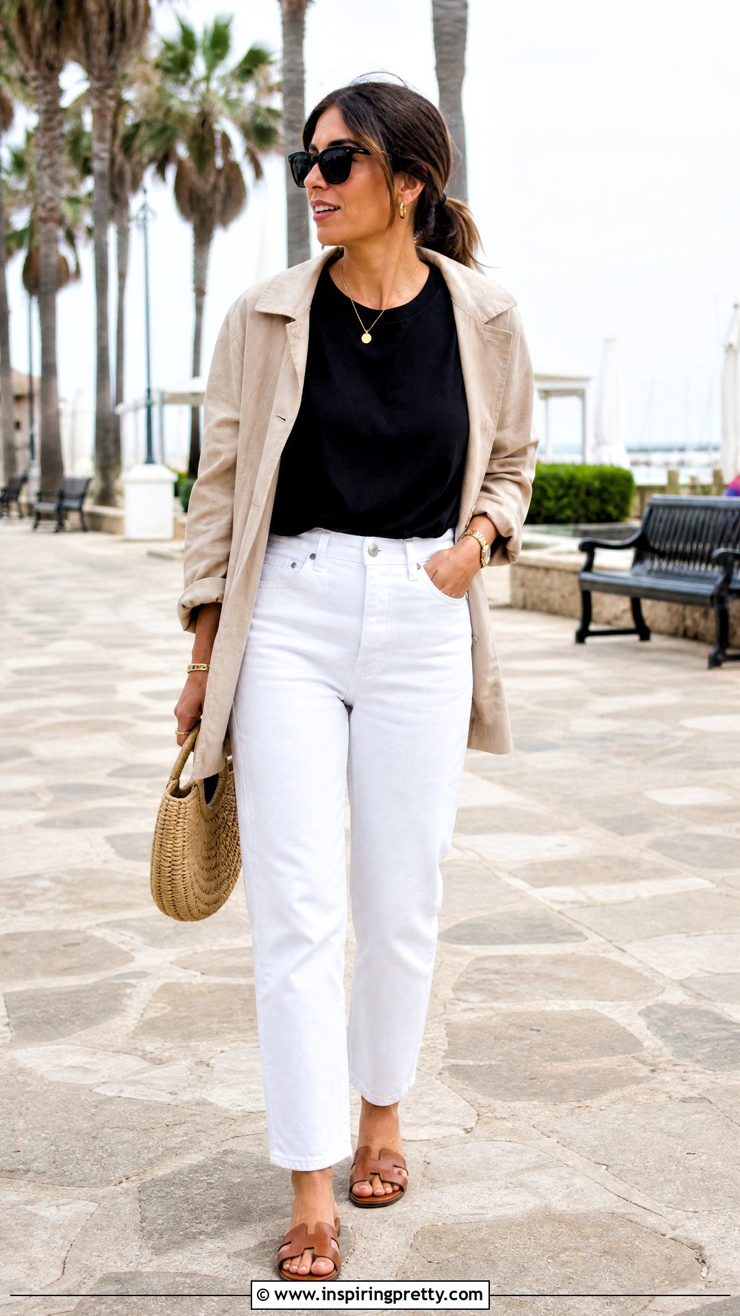 Black Crewneck T Shirt And White Jeans Outfit - 50 black top and jeans outfit ideas