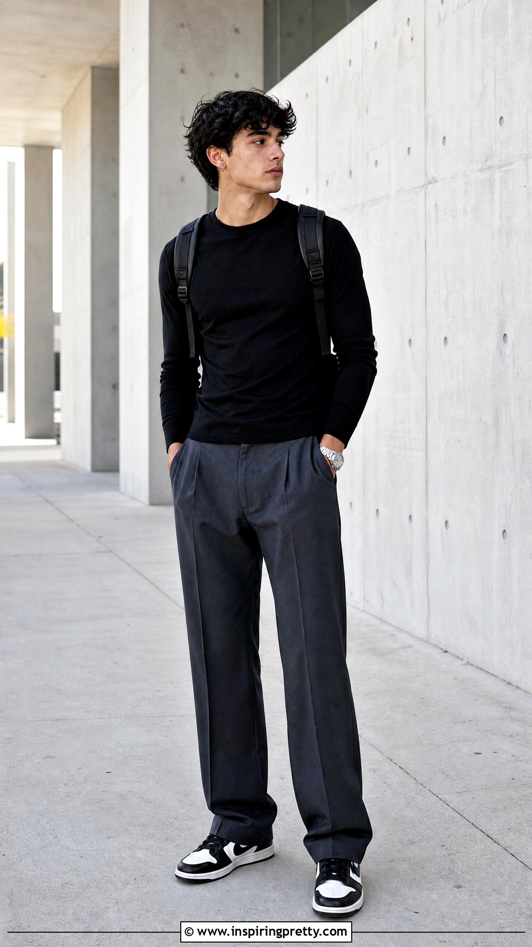 Black Crewneck Top And Gray Pants Outfit - 50 cute tops for school ideas