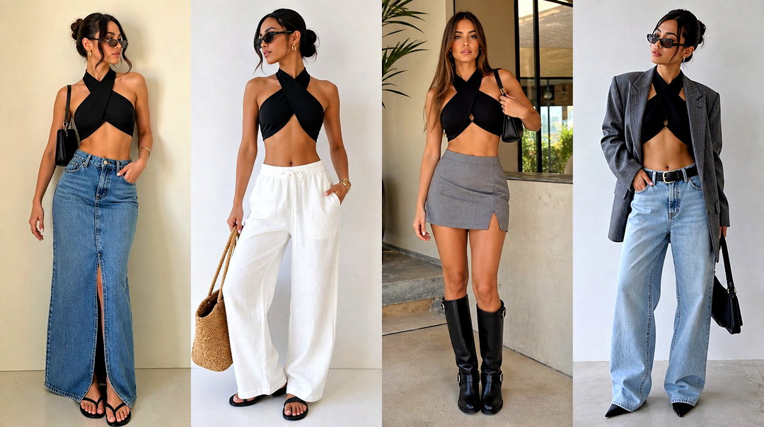20 Black Criss Cross Crop Top Outfit Ideas for Date Night