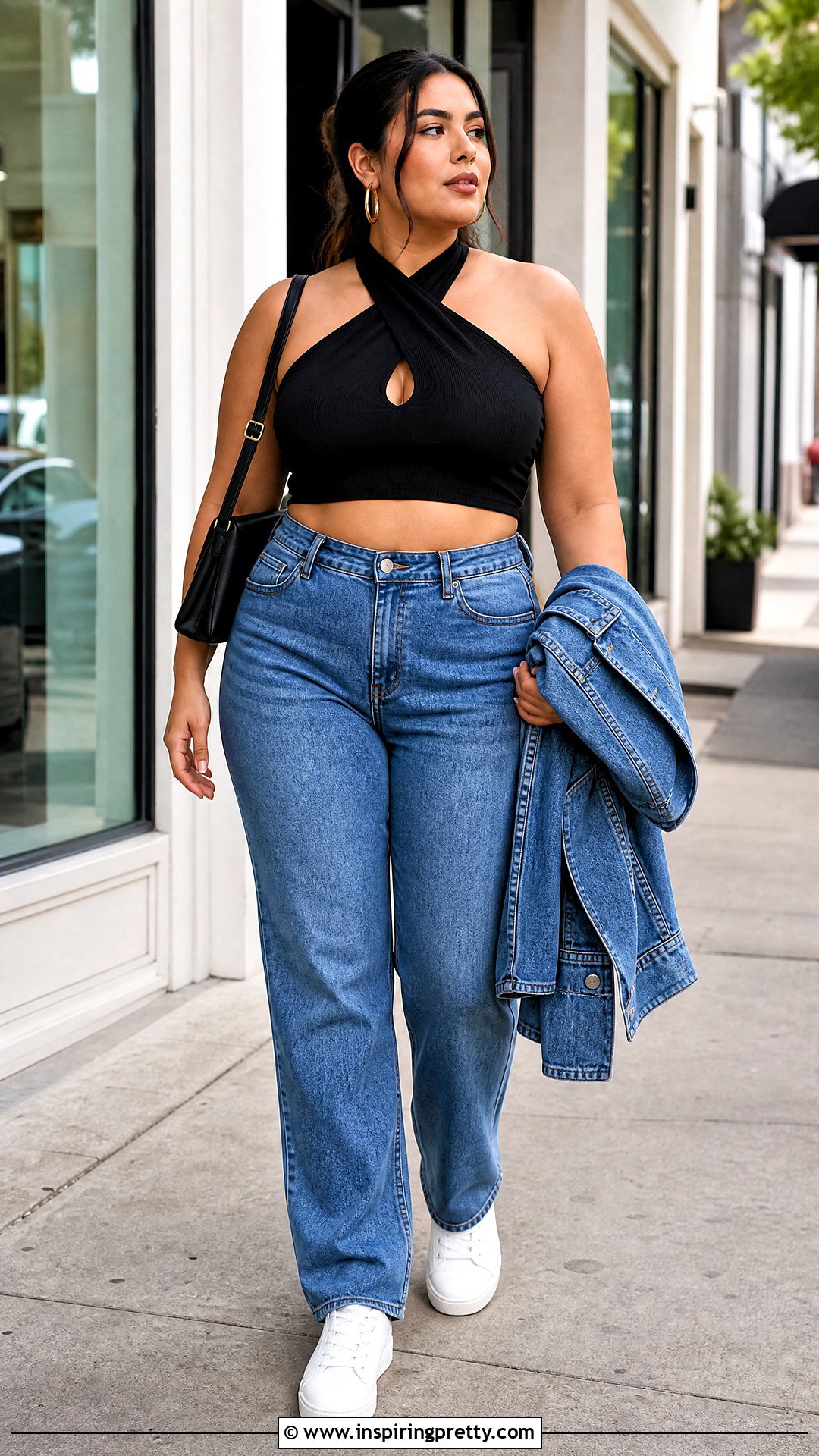 Black Criss Cross Crop Top With High Waisted Jeans - 20 Black Criss Cross Crop Top outfit ideas