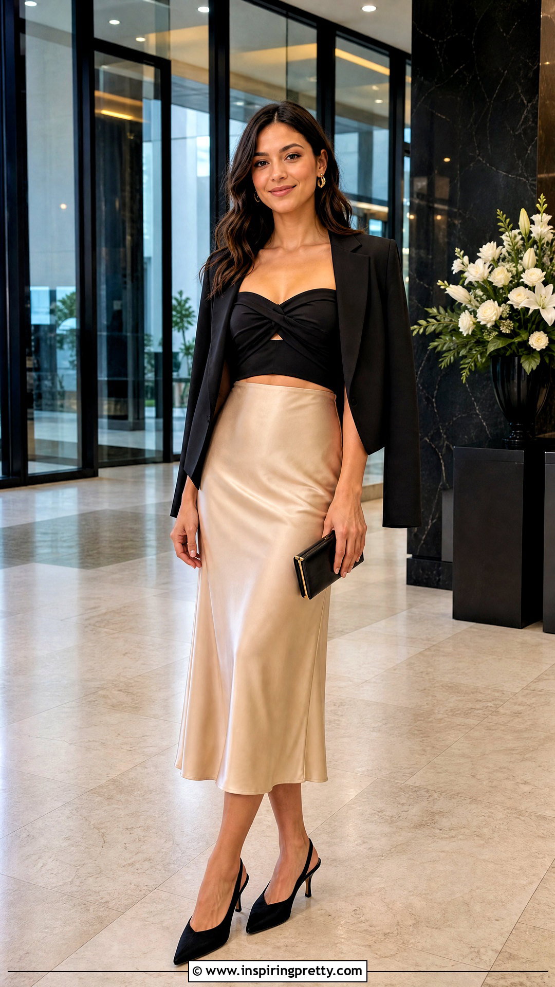 Black Criss Cross Tube Top With Satin Midi Skirt - 25 Criss Cross Tube Top outfit ideas