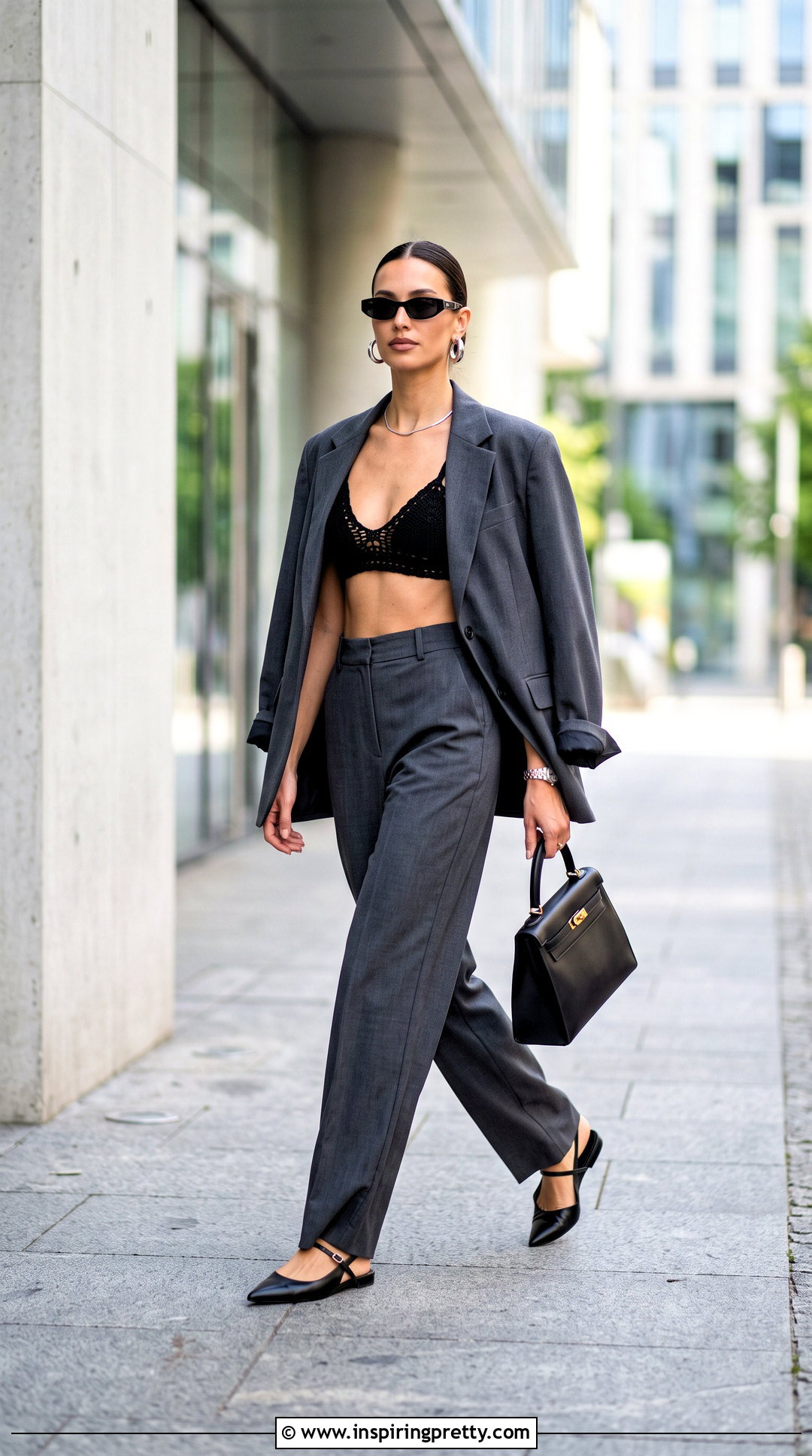 Black Crochet Bra Top With Tailored Trousers - 50 crochet bra top outfit ideas