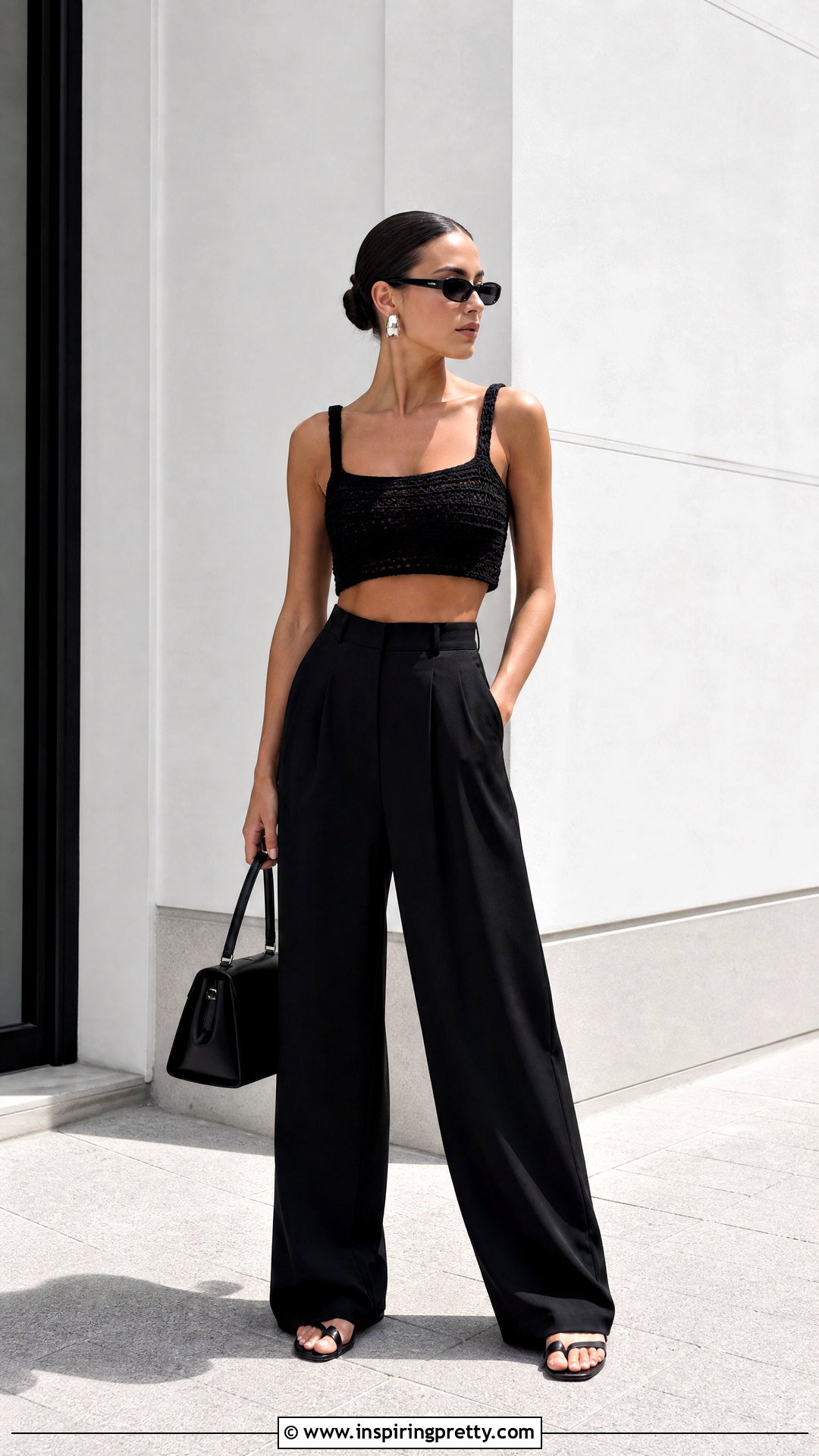 Black Crochet Crop Top With Black Pants - 50 crop top crochet outfit ideas