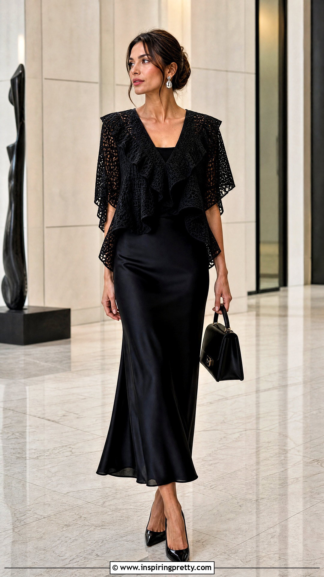 Black Crochet Ruffle Top Monochrome Outfit - 50 crochet ruffle top outfit ideas