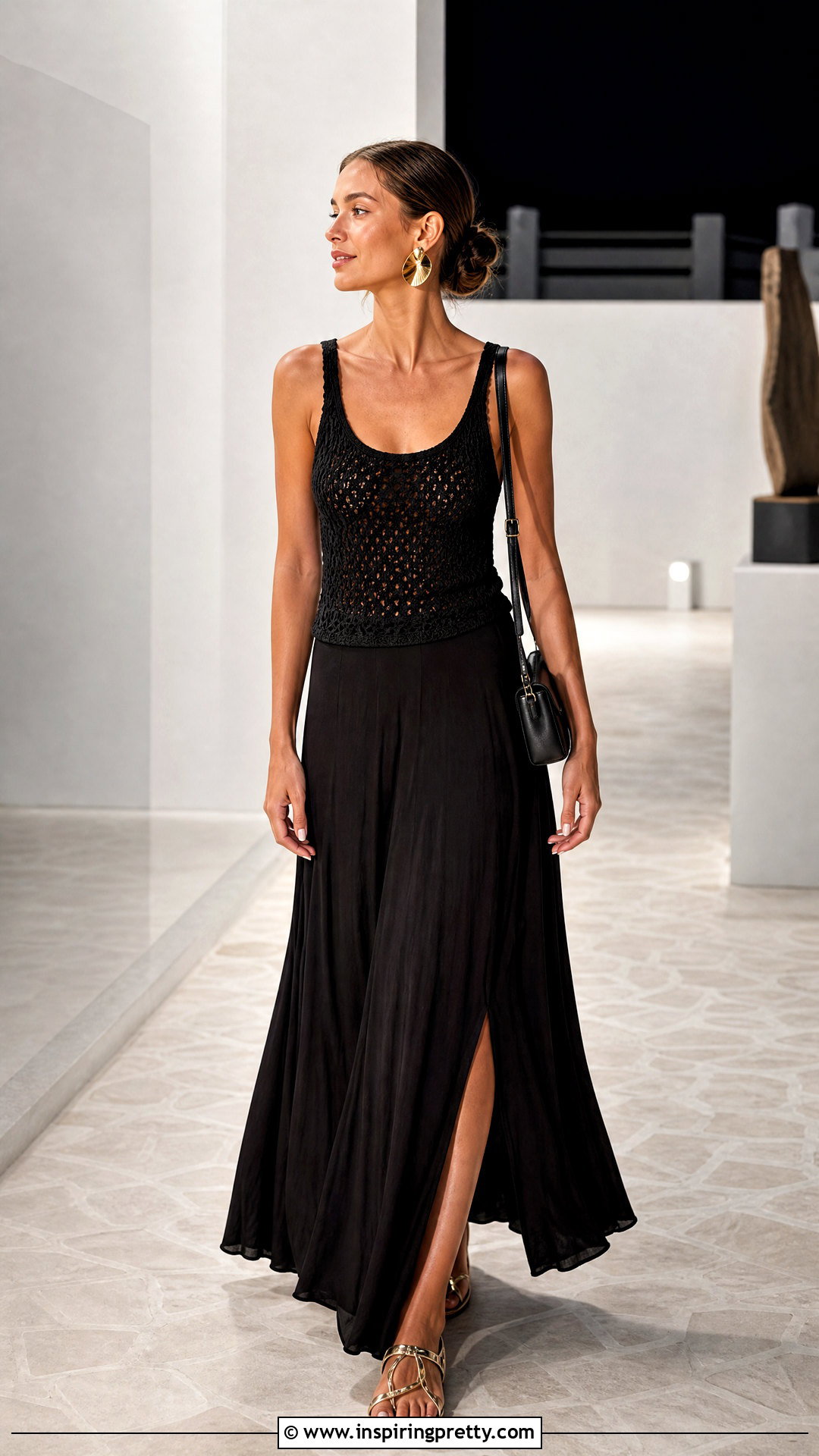 Black Crochet Tank Top With Black Maxi Skirt - 50 crochet tank top outfit ideas