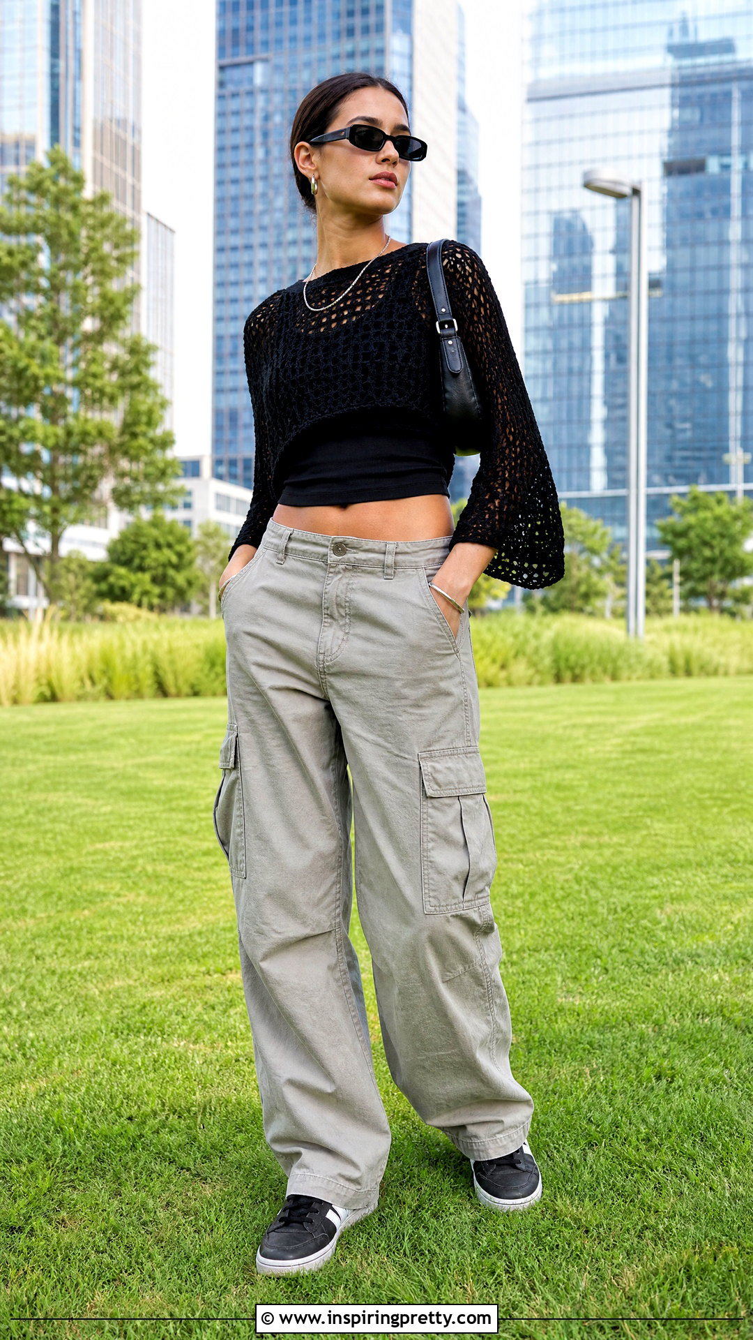 Black Crochet Top With Cargo Pants - 20 crochet top on grass outfit ideas
