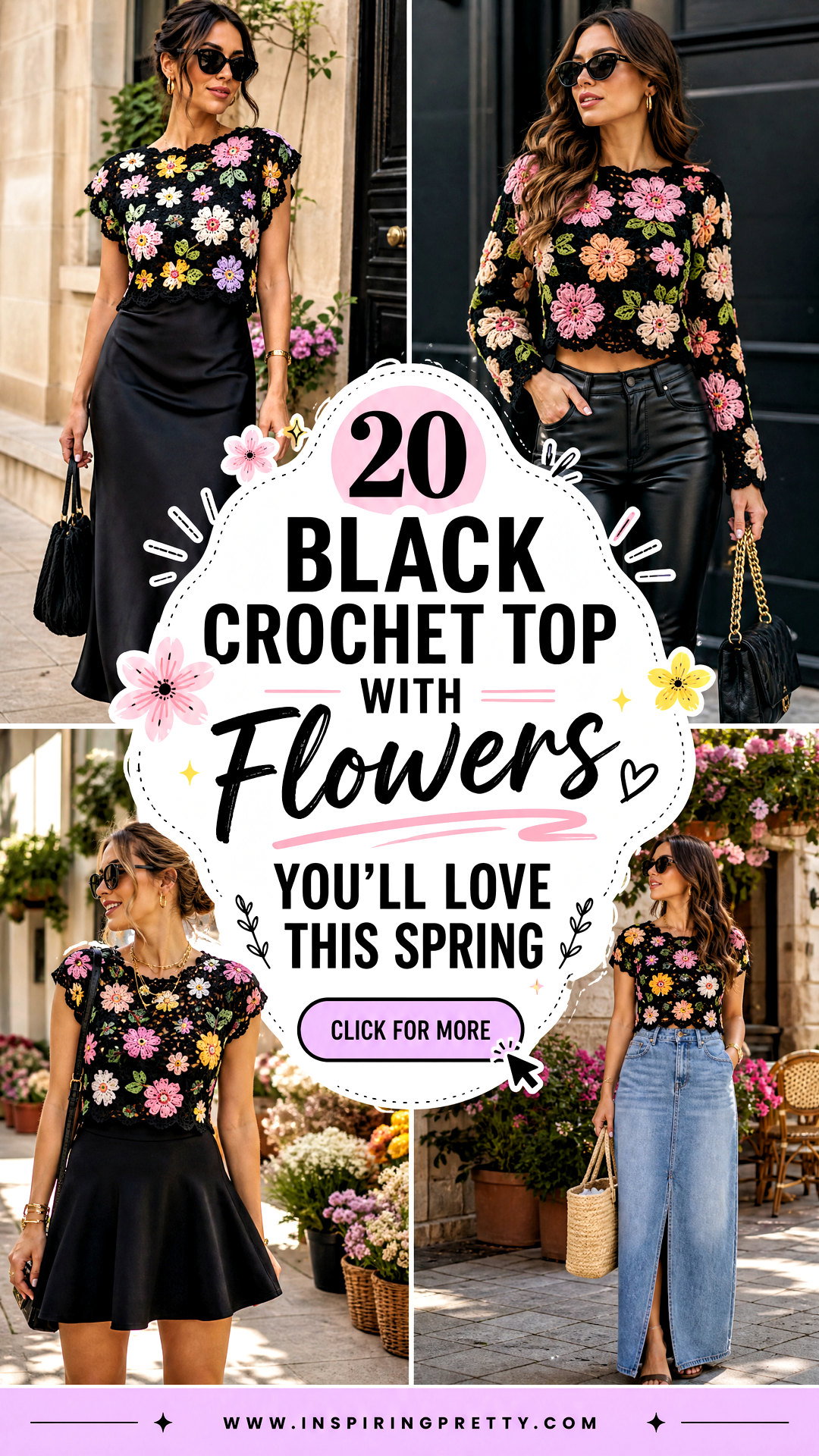 20 Black Crochet Top With Flowers Youll Love This Spring - 20 Black Crochet Top With Flowers You’ll Love This Spring