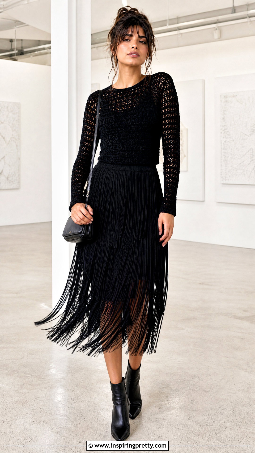 Black Crochet Top With Fringe Skirt - 50 black crochet top outfit ideas