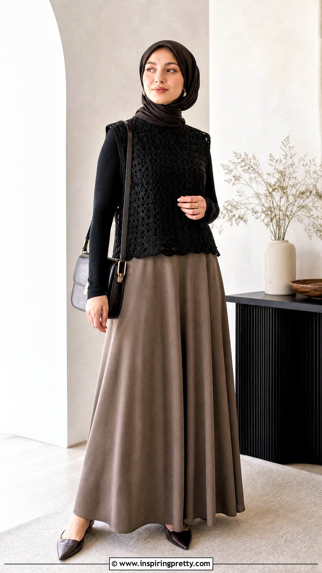 Black Crochet Top With Long Sleeve Layer And Maxi Skirt - 50 black crochet top outfit ideas