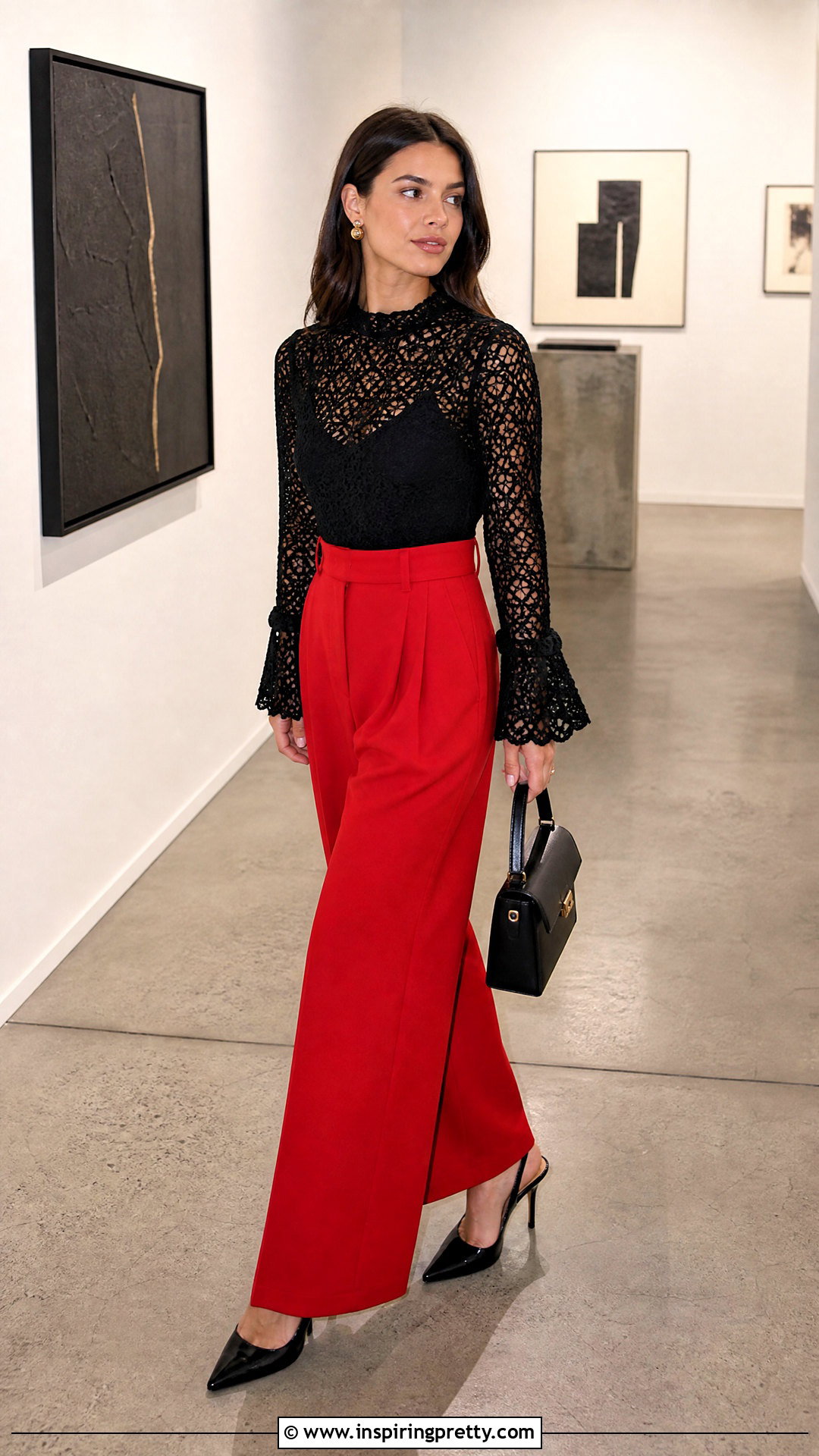 Black Crochet Top With Red Trousers - 50 black crochet top outfit ideas