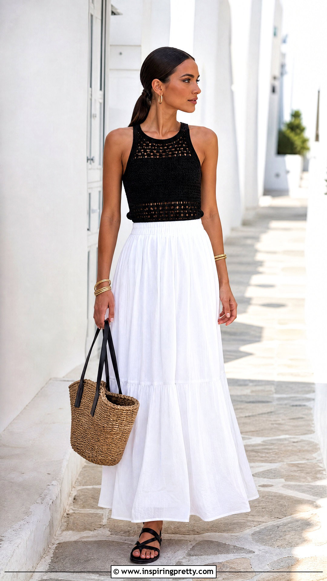 Black Crochet Top With White Maxi Skirt - 50 black crochet top outfit ideas
