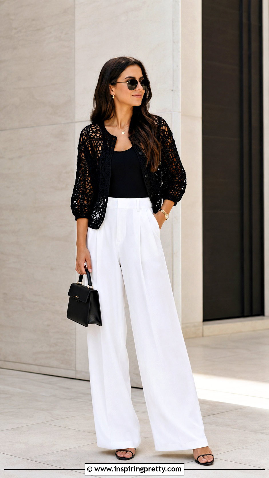 Black Crochet Top With White Pants - 50 cute crochet tops outfit ideas